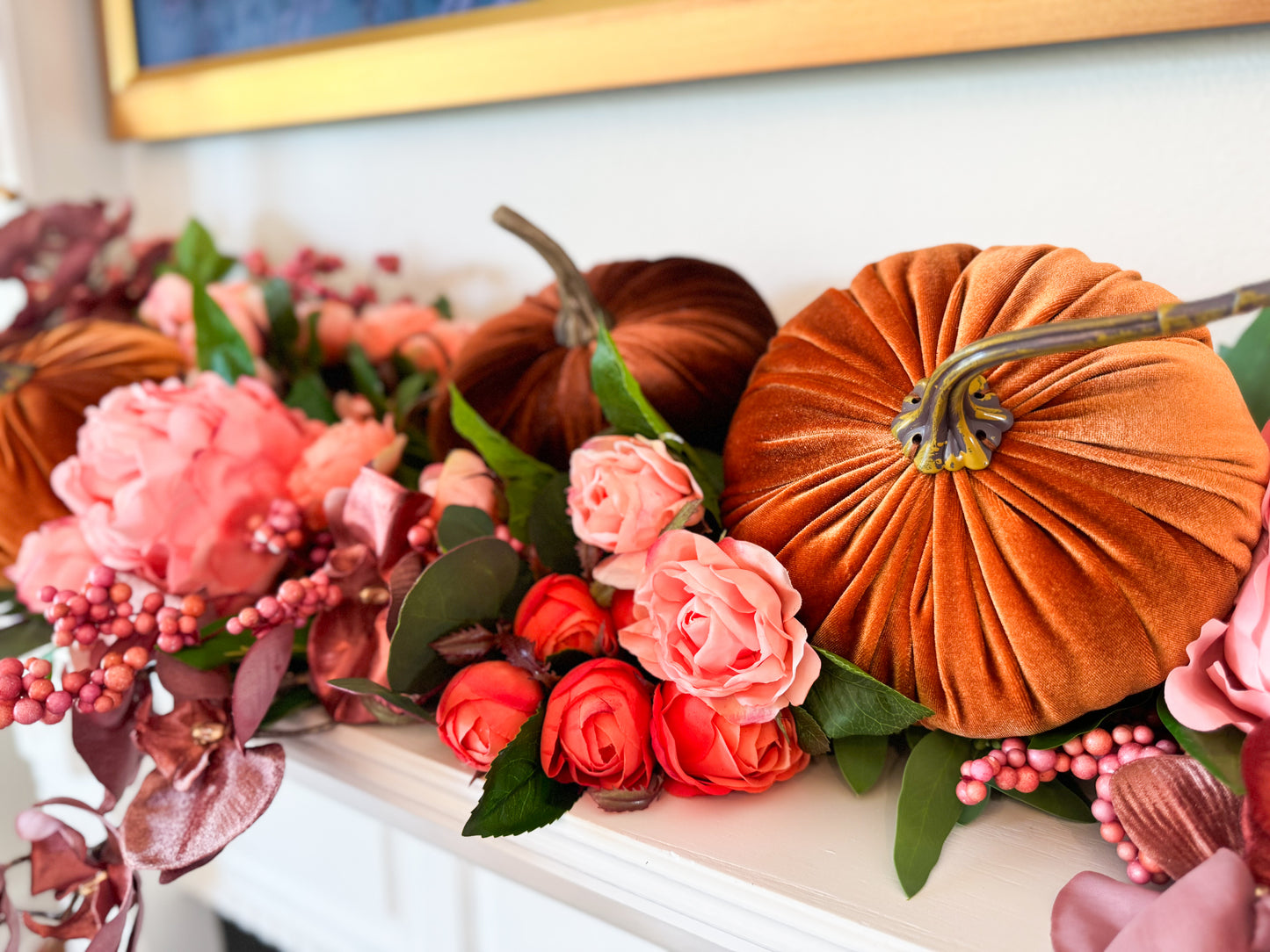 Autumn Rosewood Mantle Tablescape/Garland Decor Box