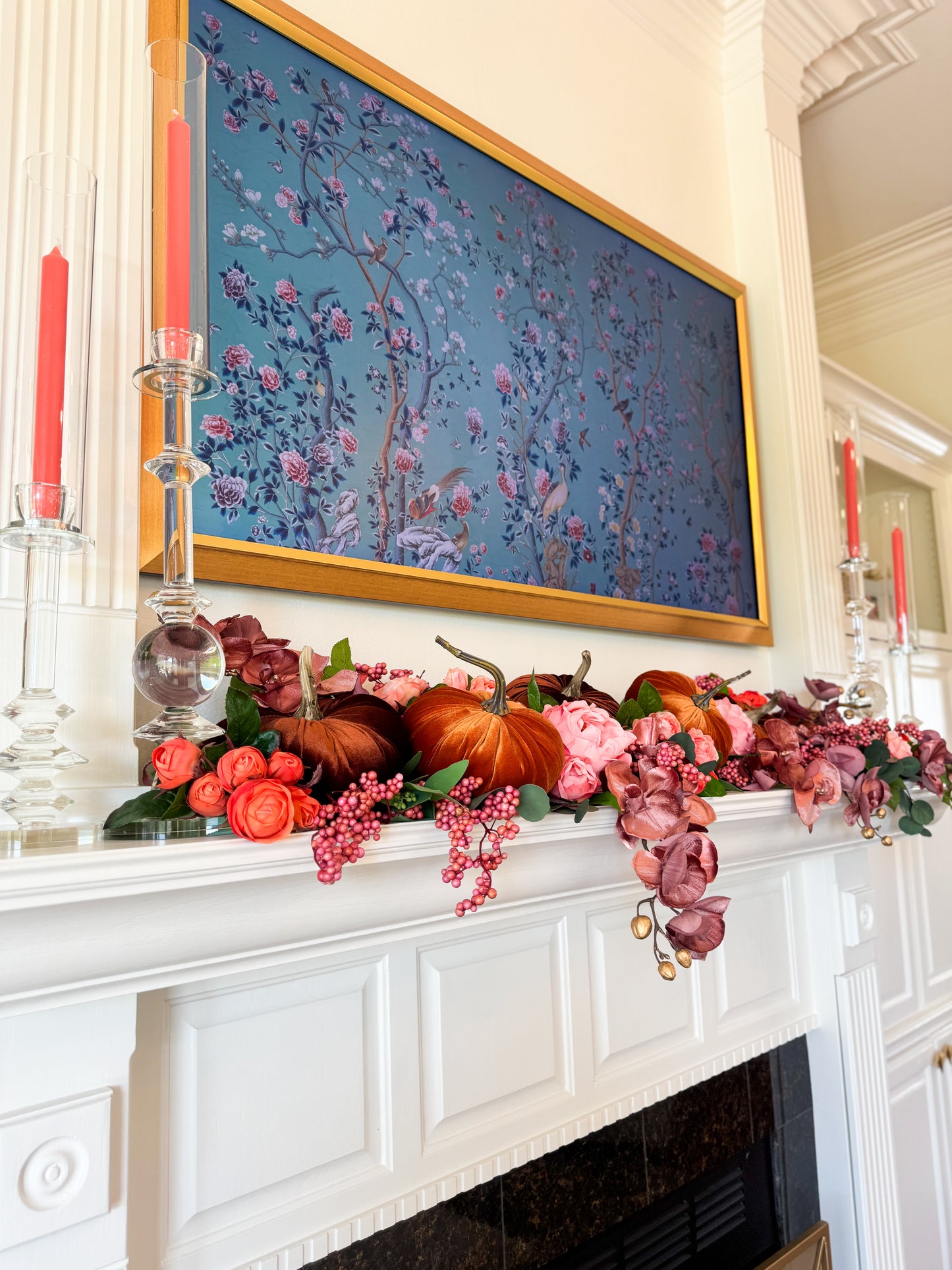 Autumn Rosewood Mantle Tablescape/Garland Decor Box