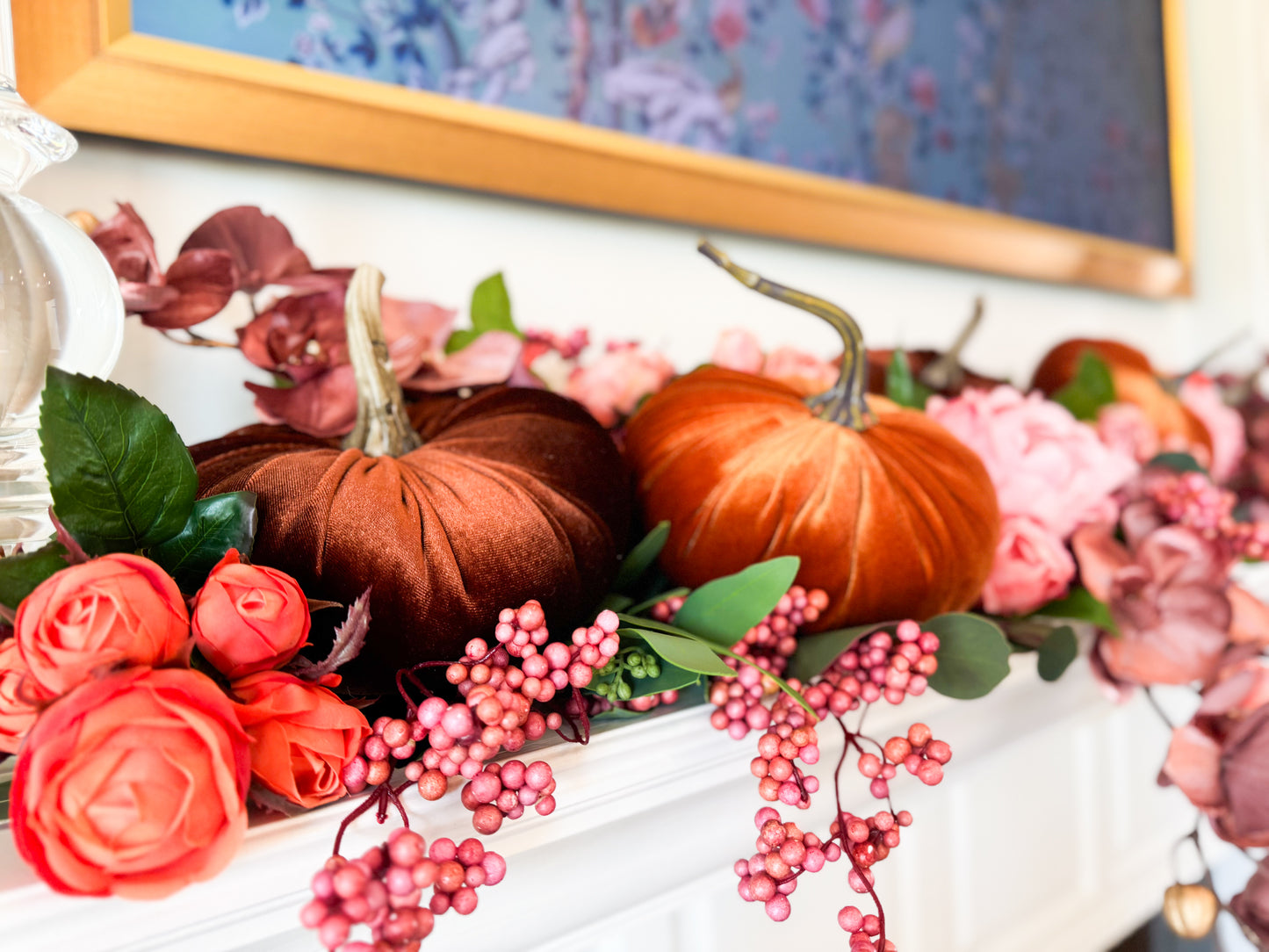 Autumn Rosewood Mantle Tablescape/Garland Decor Box