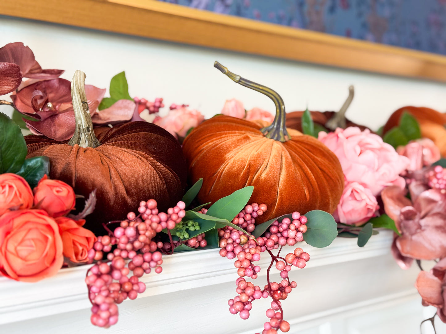 Autumn Rosewood Mantle Tablescape/Garland Decor Box