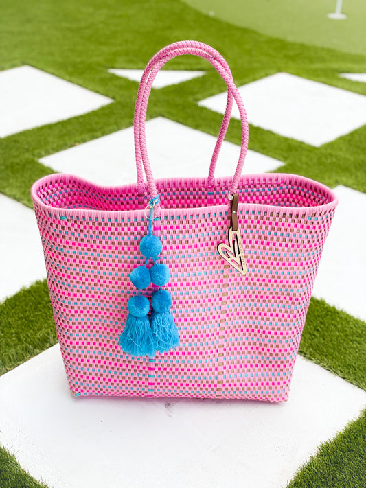 Pink, Blue And Gold Maria Victoria Tote And Tassel
