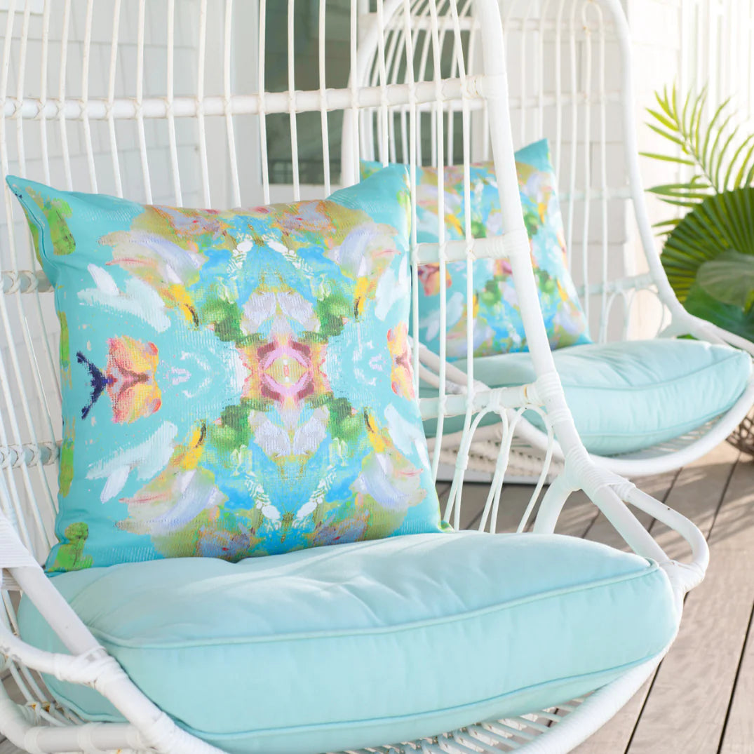 Laura Park Stained Glass Turquoise Outdoor Pillow