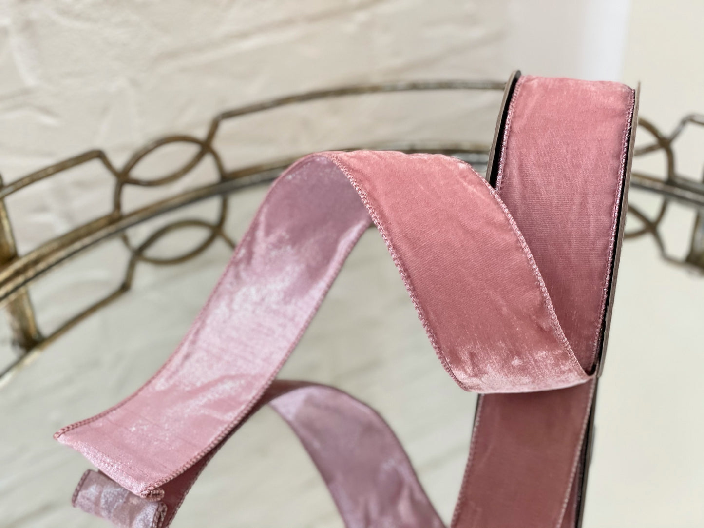 Light Pink Velvet Ribbon with Pink Metallic Back