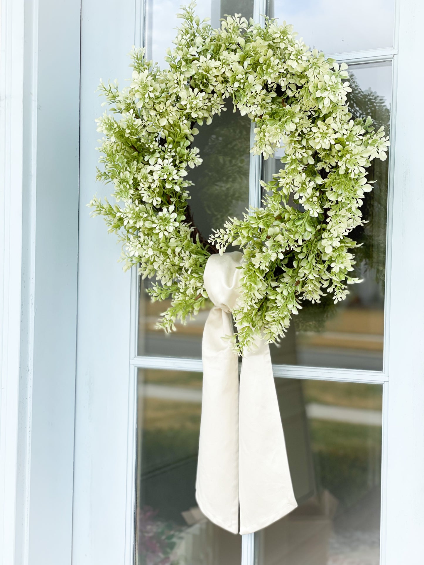 Cream And Green Boxwood Wreath