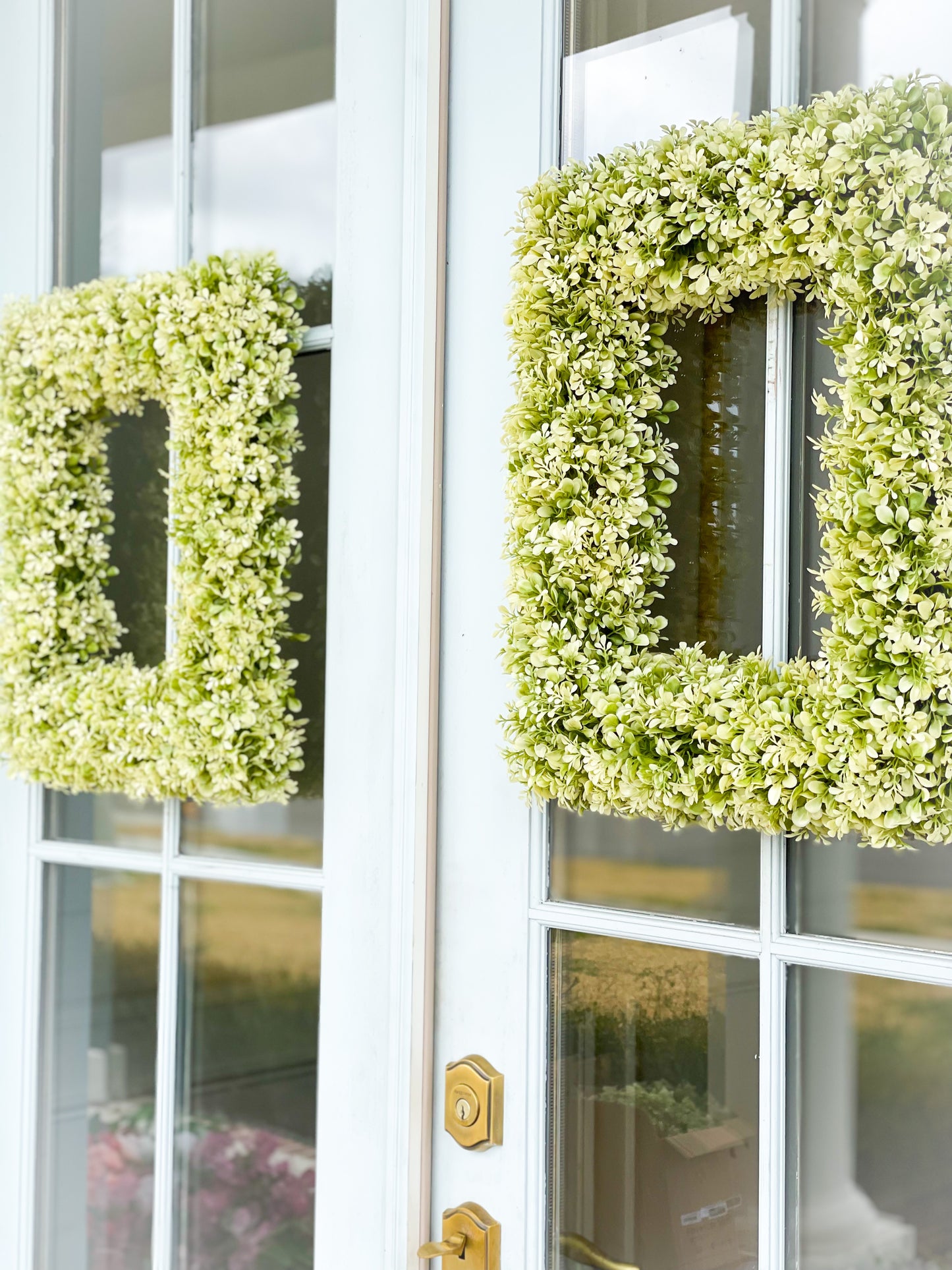Cream And Green Boxwood Rectangle Wreath