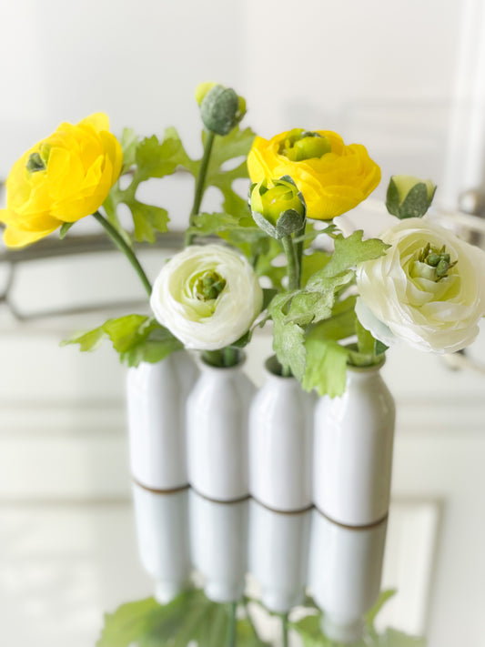 Yellow And White Ranunculus In Ceramic Vase