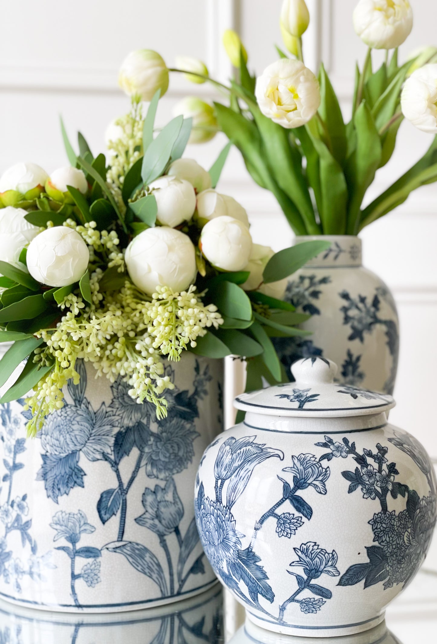 Japanese Blossom Blue And White Vase (Local Pickup Only)