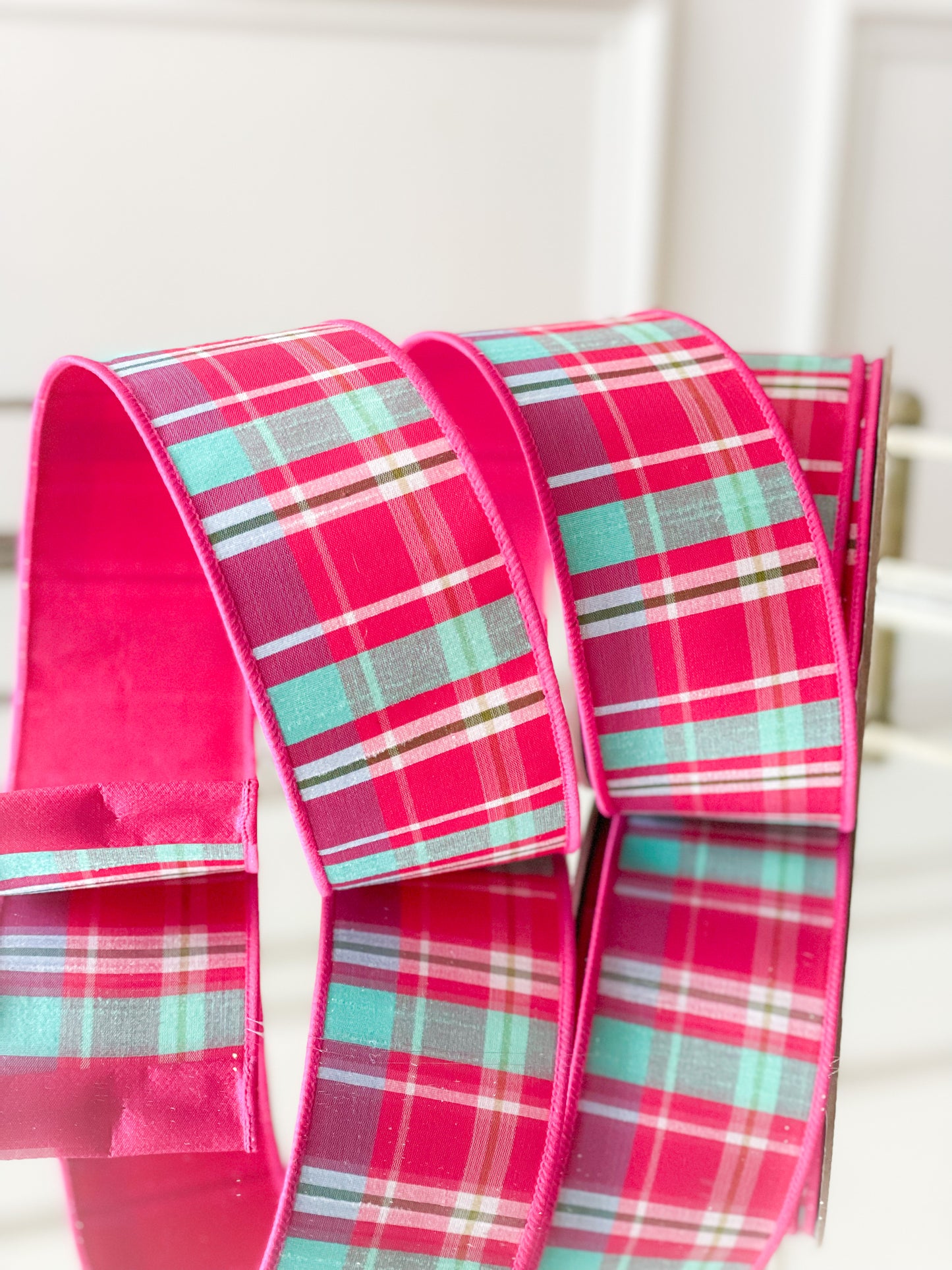 Sky Blue And Fuchsia Plaid With Fuchsia Back