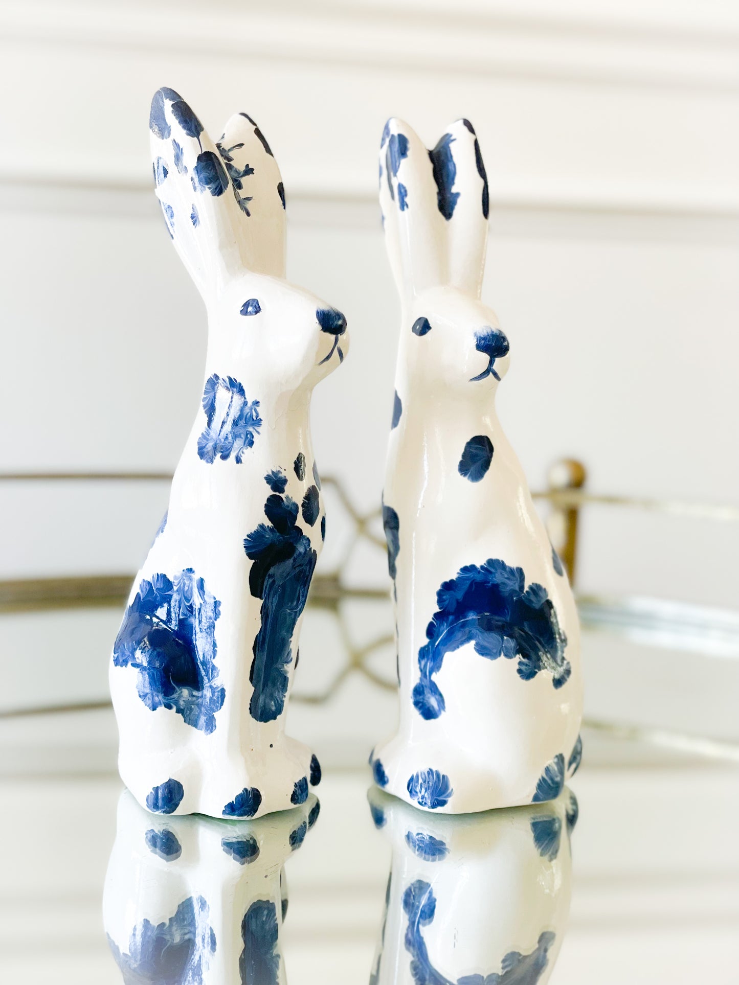 Set Of 2 Blue And White Terracotta Bloomsbury Bunnies