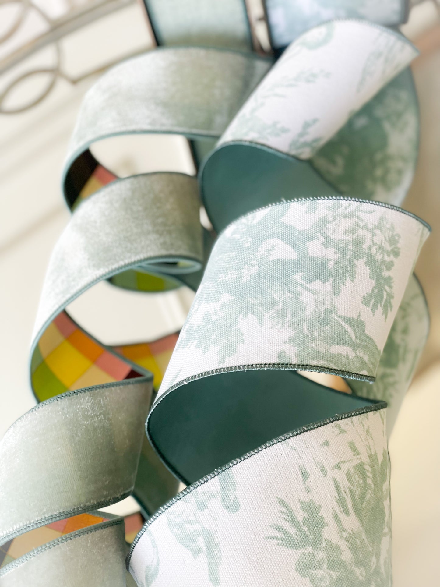 Celadon Lush Velvet With Spring Plaid Back