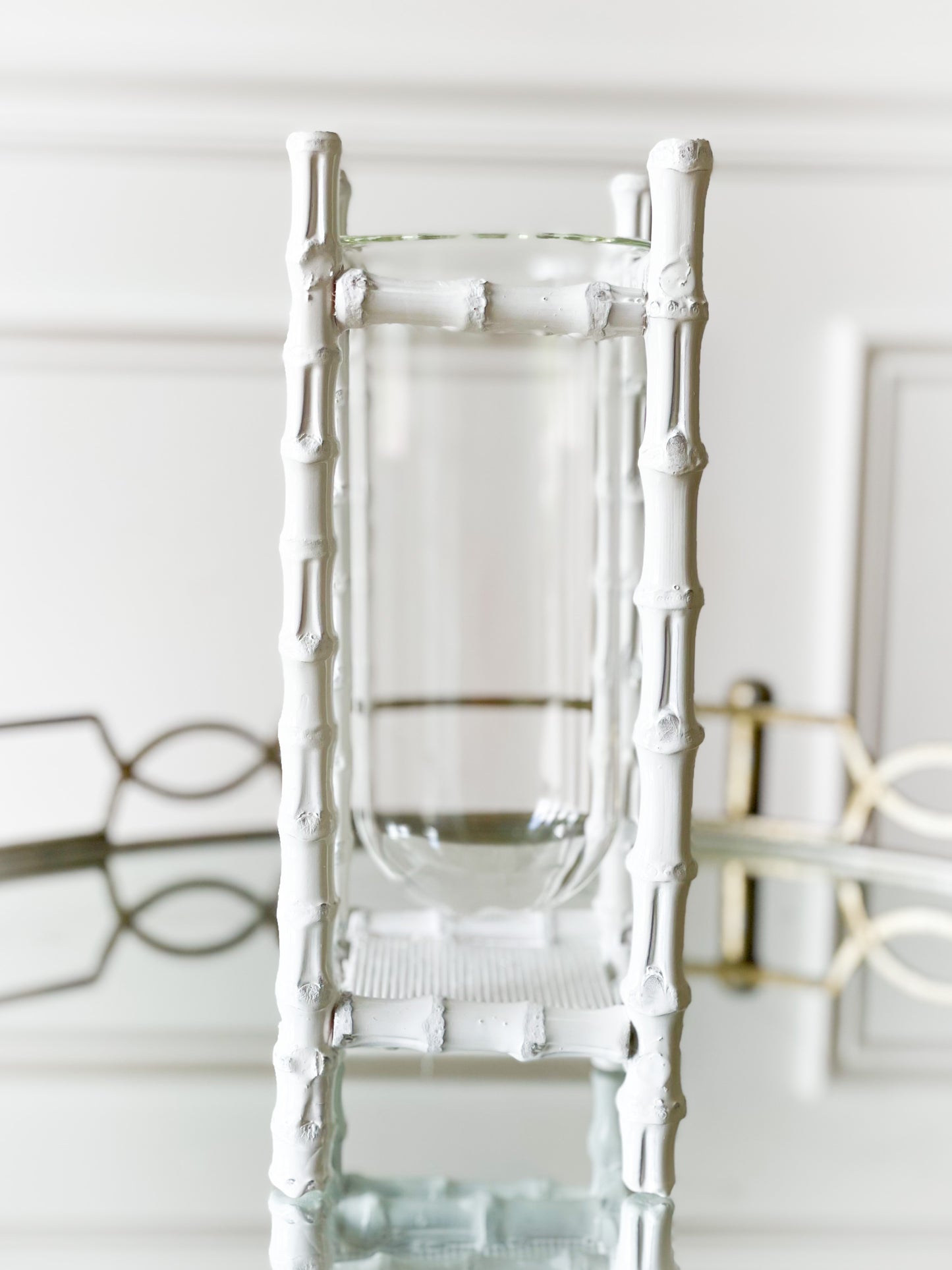 Hand Crafted White Bamboo Vase With Glass Vessel