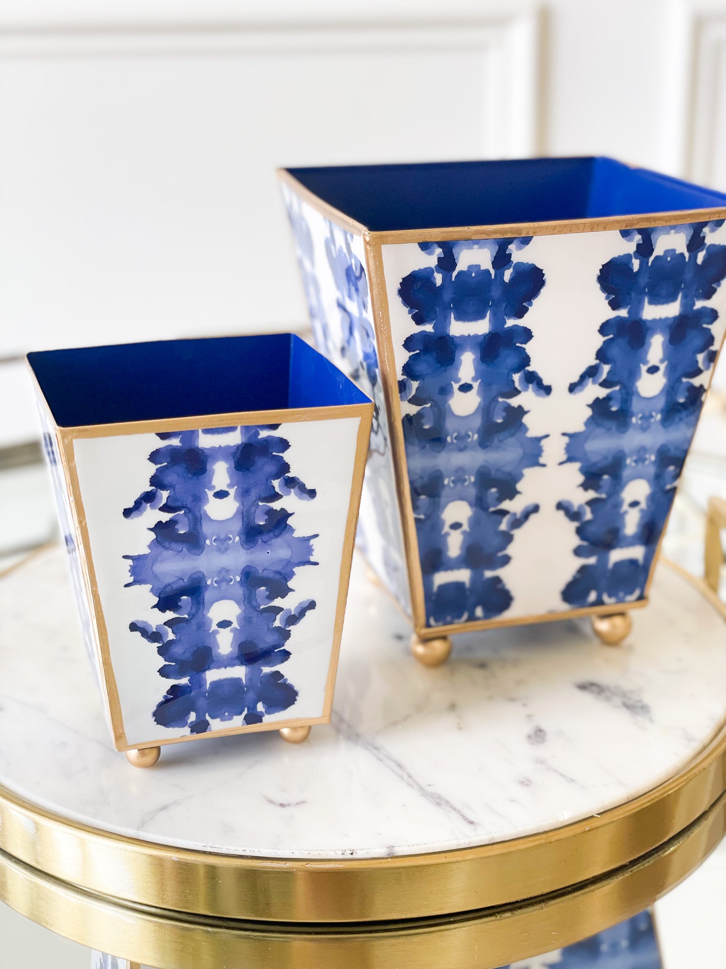 Copy of Blue And White Ink Blot Enameled Cachepot