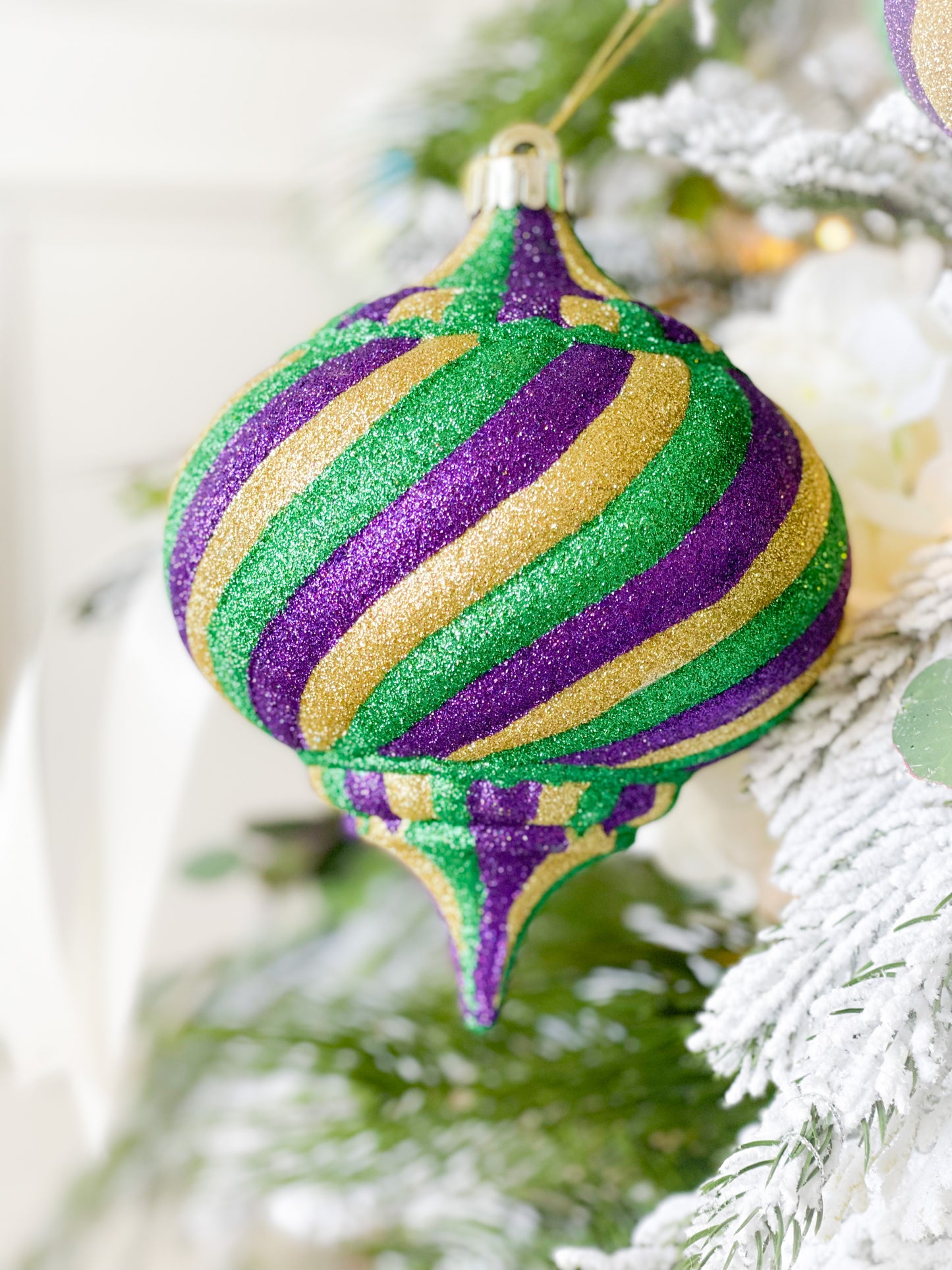 Set Of Two Mardi Gras Glitter Swirl Ornament