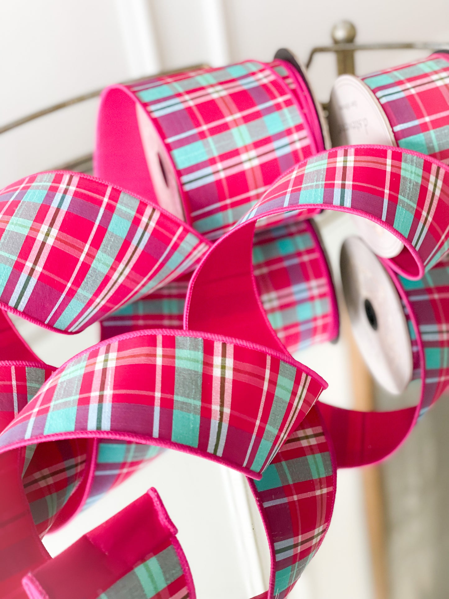 Sky Blue And Fuchsia Plaid With Fuchsia Back