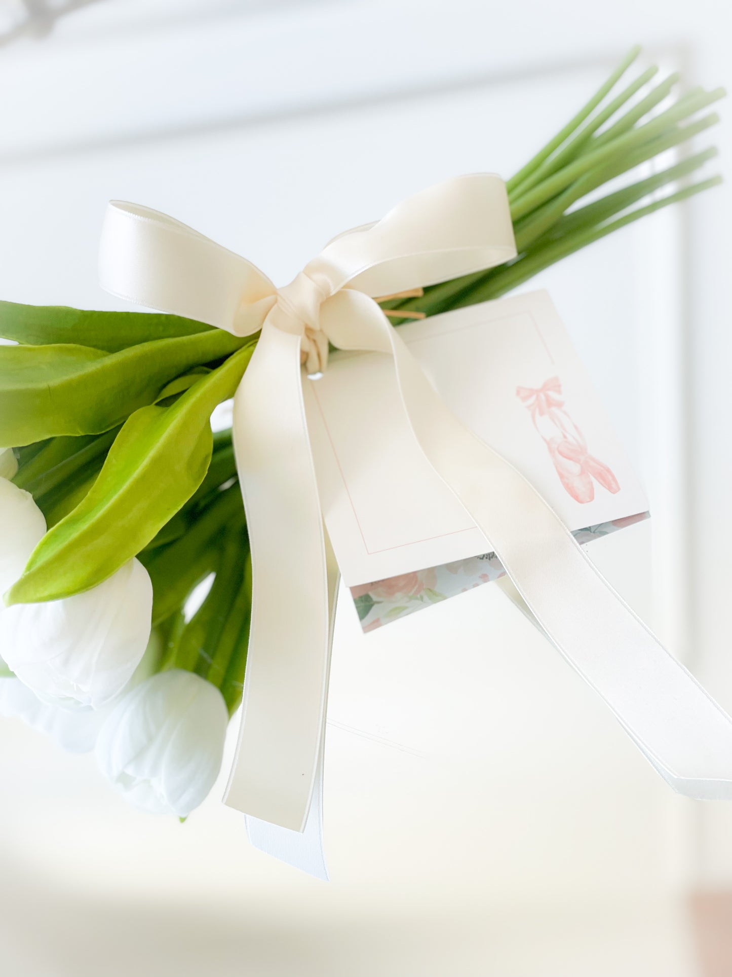 Light Pink Tulip Bundle With Satin Bow And Dance Card