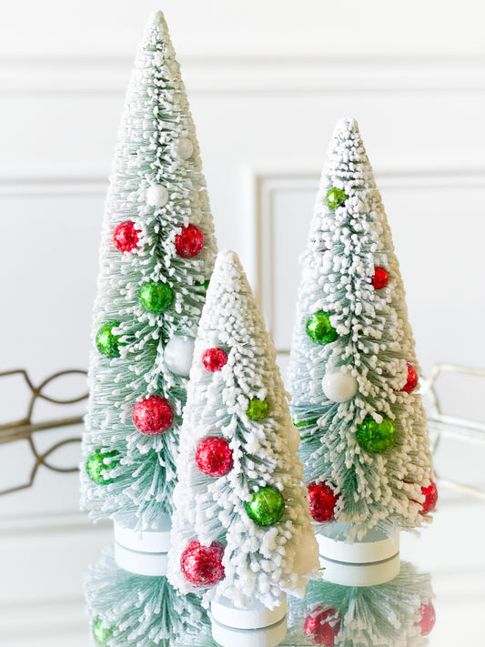 Set Of 3 Red/Green Bottle Brush Trees