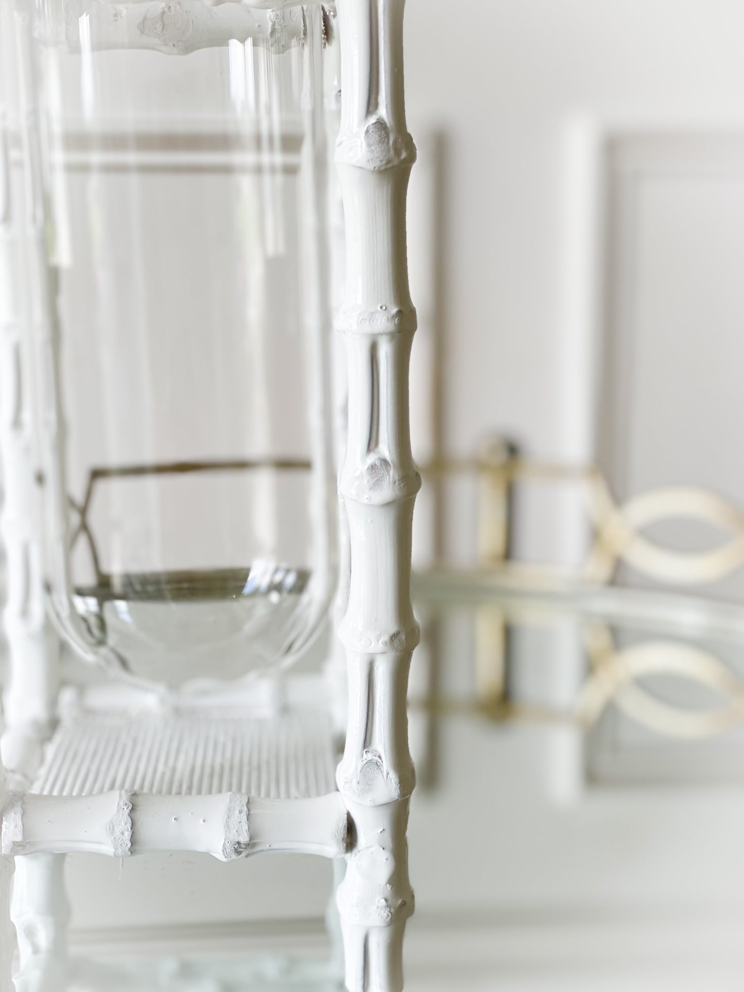 Hand Crafted White Bamboo Vase With Glass Vessel