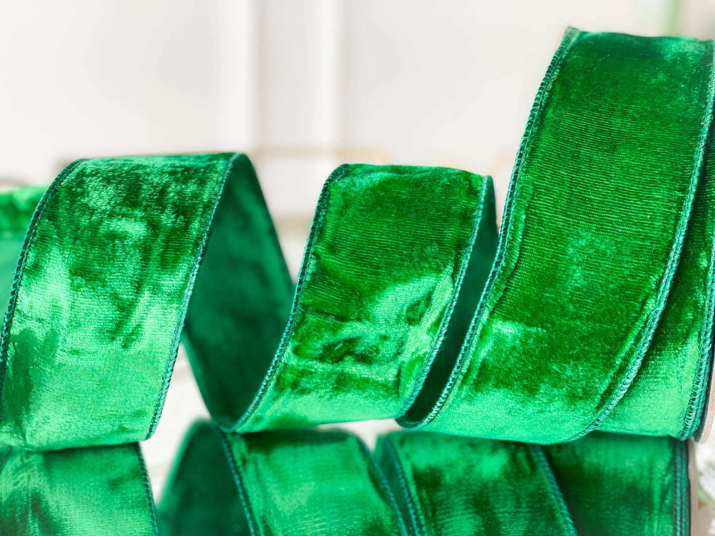 Emerald Velvet Ribbon With Dupion Back