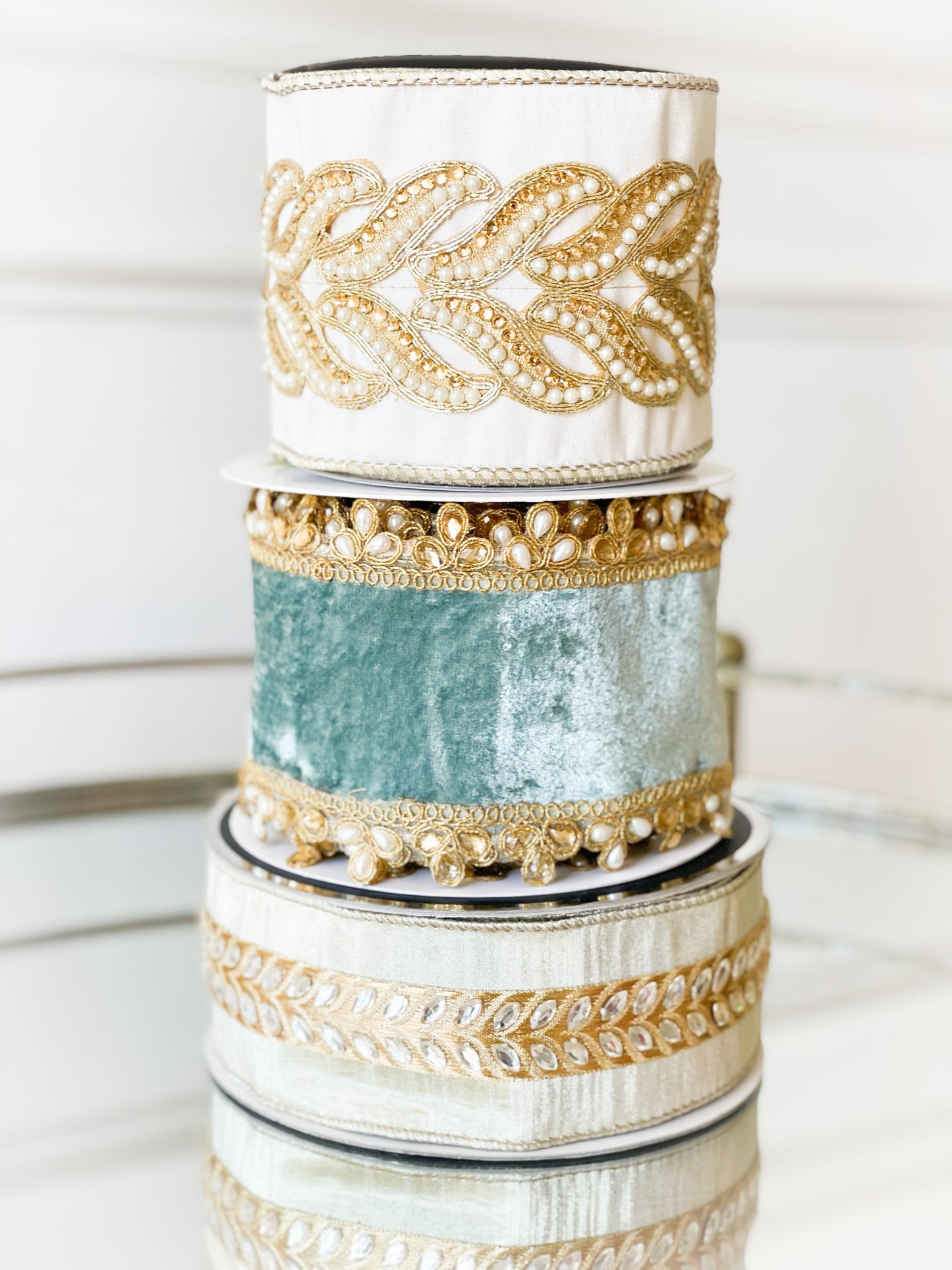 Platinum And Gold Herringbone Jewel Ribbon