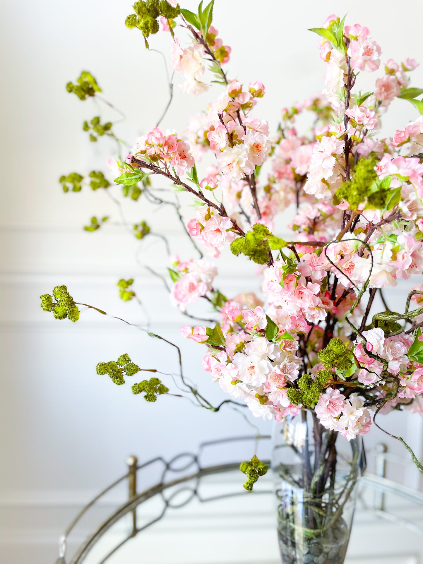 Pink Cherry Blossom Stems In Glass Vase