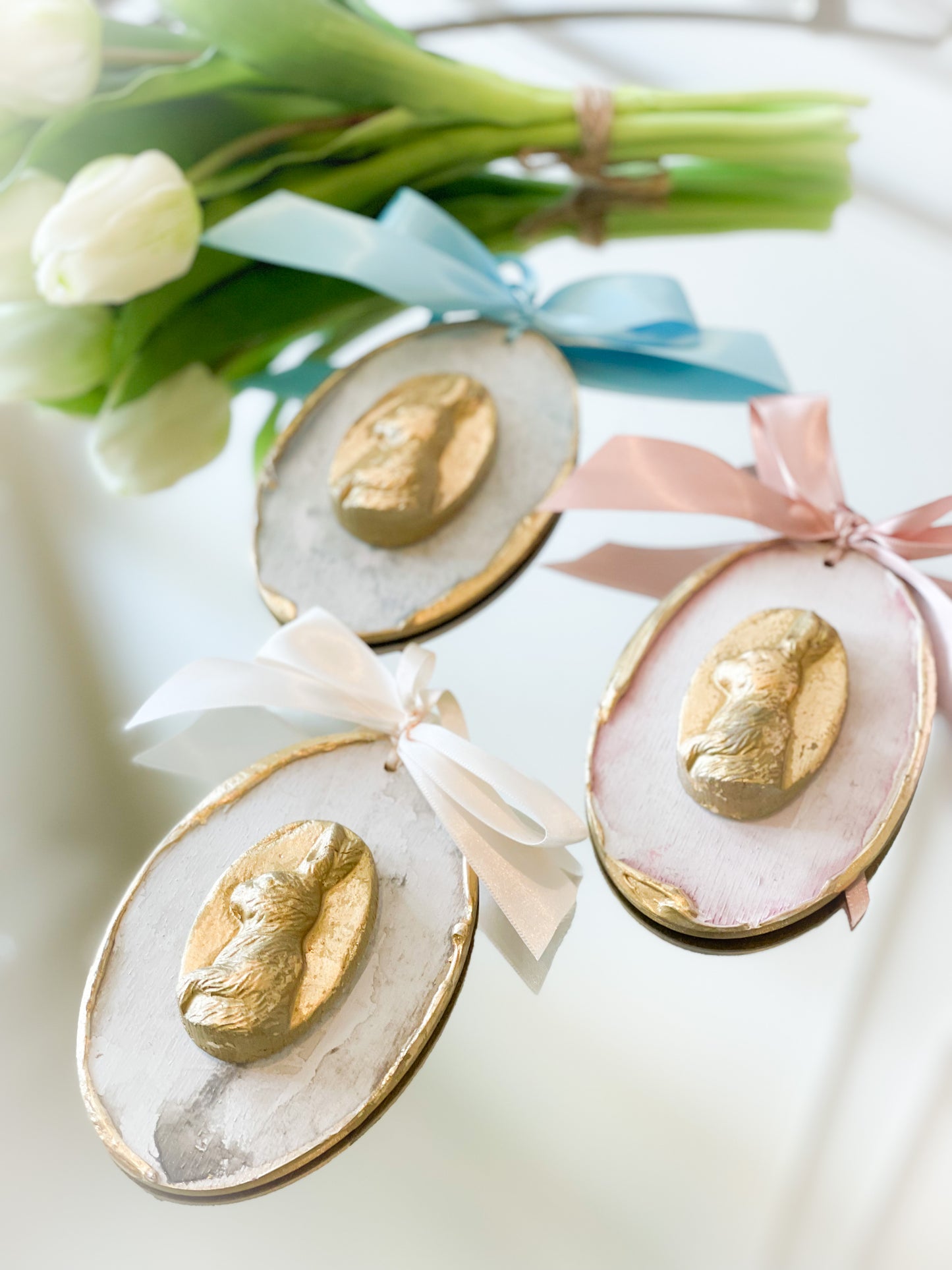 Pink Wooden Bunny Intaglio Ornament
