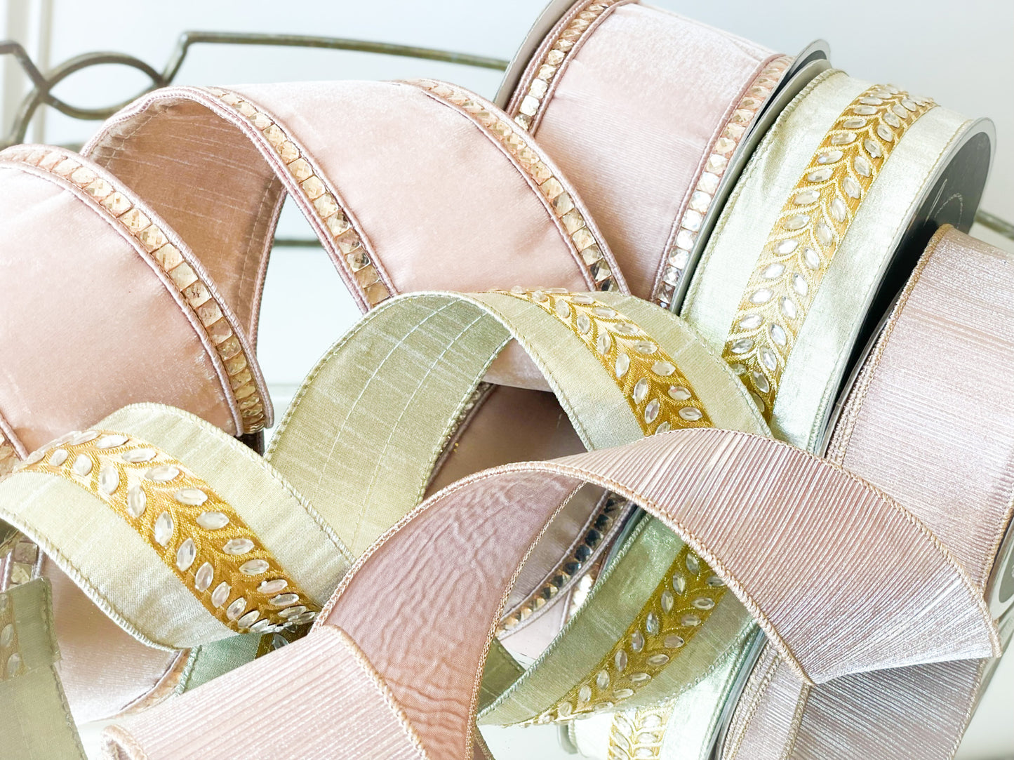 Platinum And Gold Herringbone Jewel Ribbon