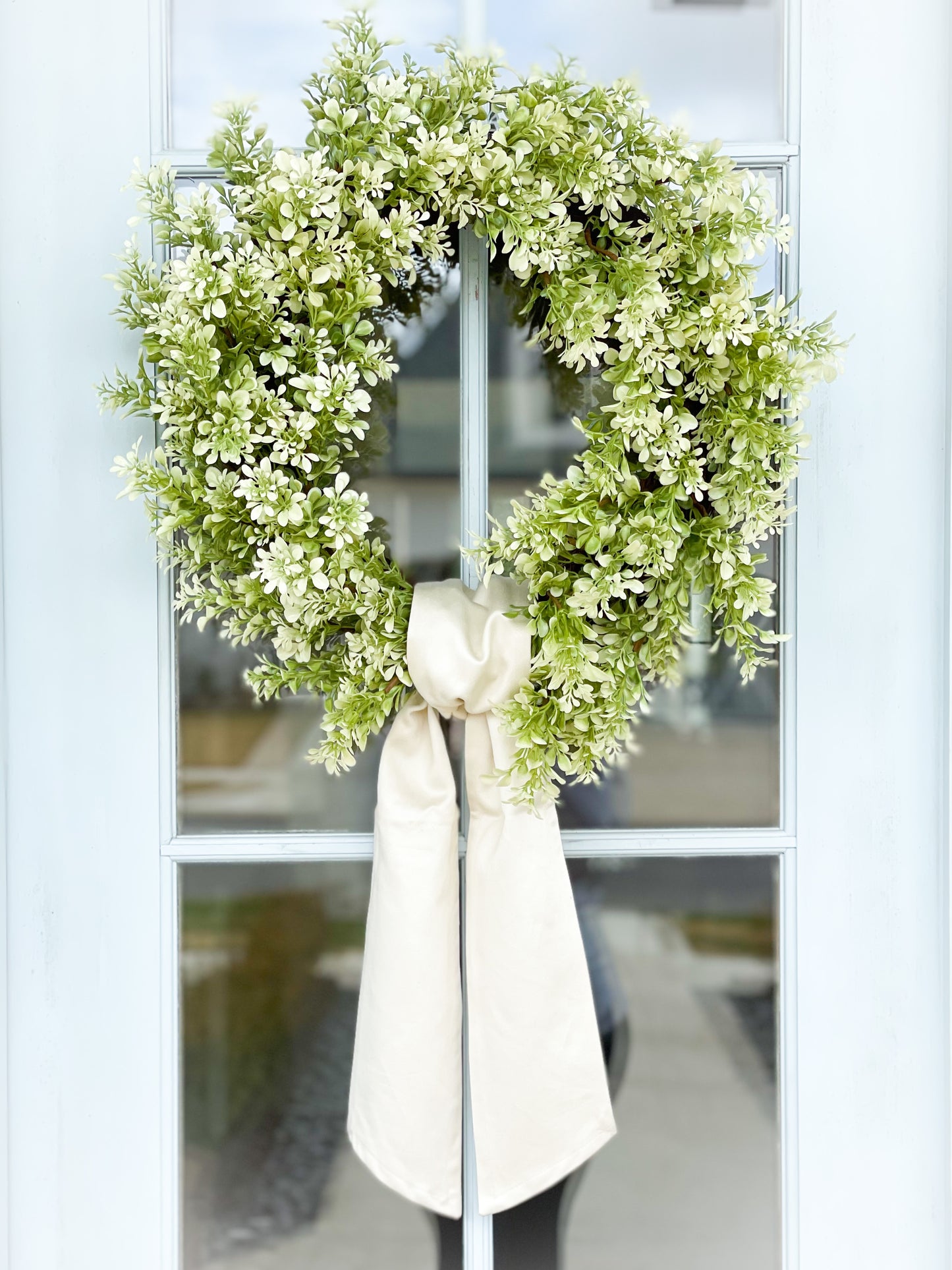 Cream And Green Boxwood Wreath