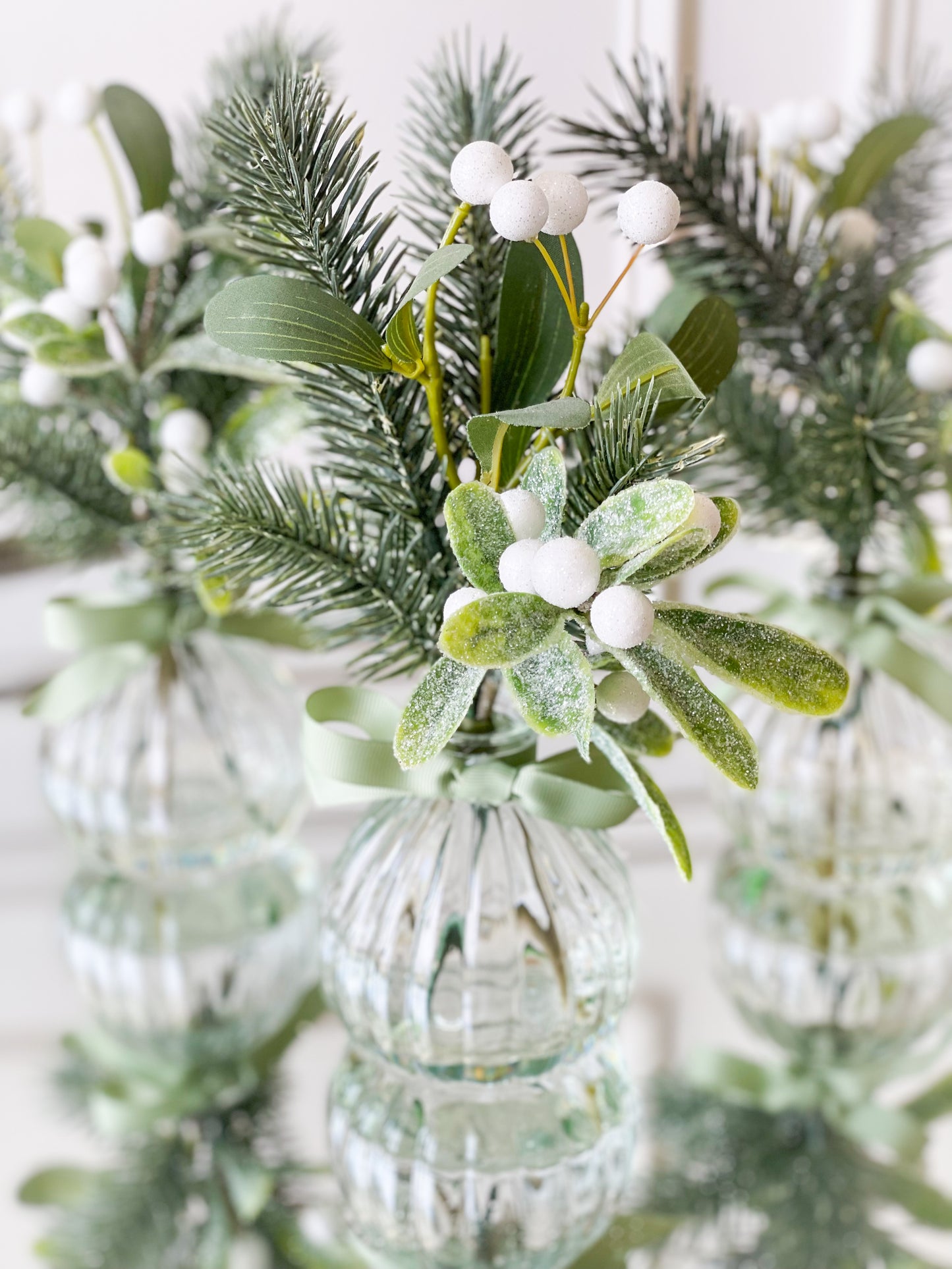 Mistletoe In Glass Vase With Acrylic Water