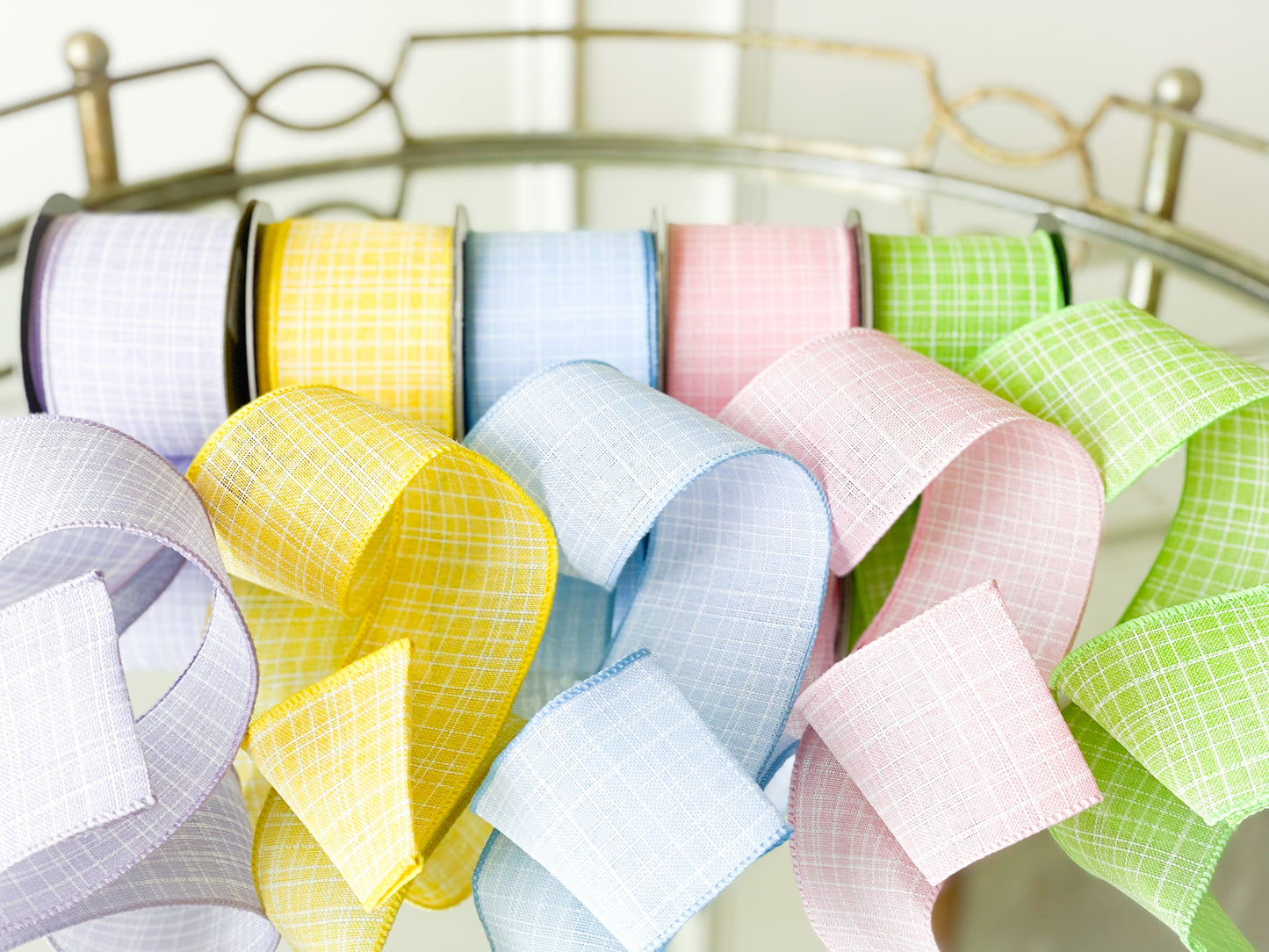 Light Pink Linen Willow Plaid Ribbon