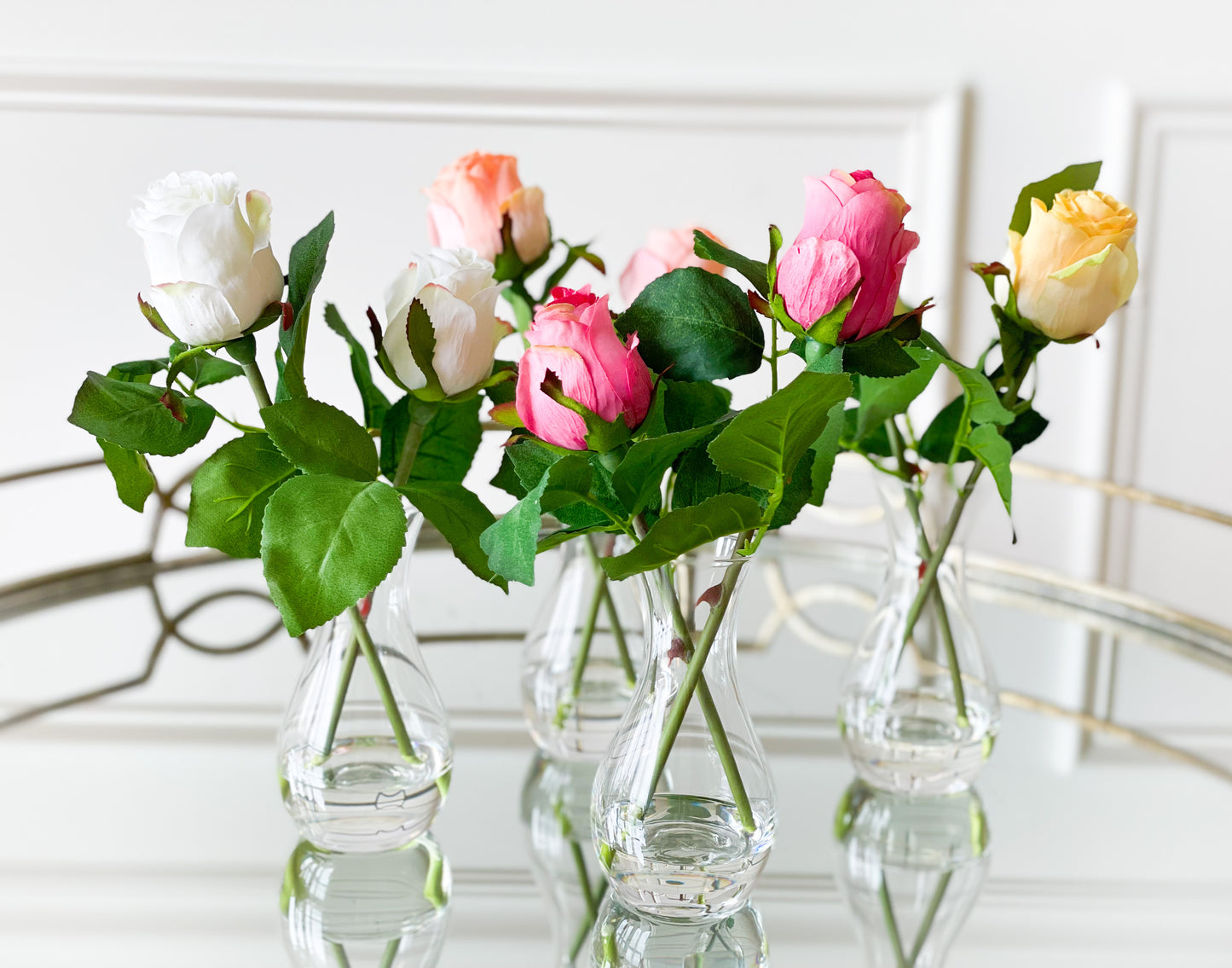 Fuchsia Double Rosebud In Glass Vase With Acrylic Water
