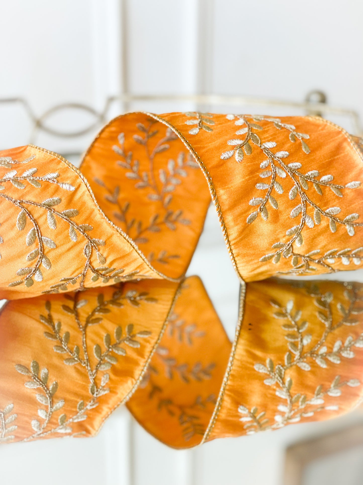 Old Gold Faux Dupion Gold Vine Embroidery