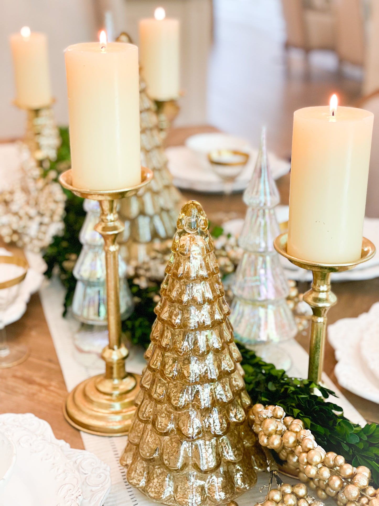 White Iridescent Glass Tree Set Of 3