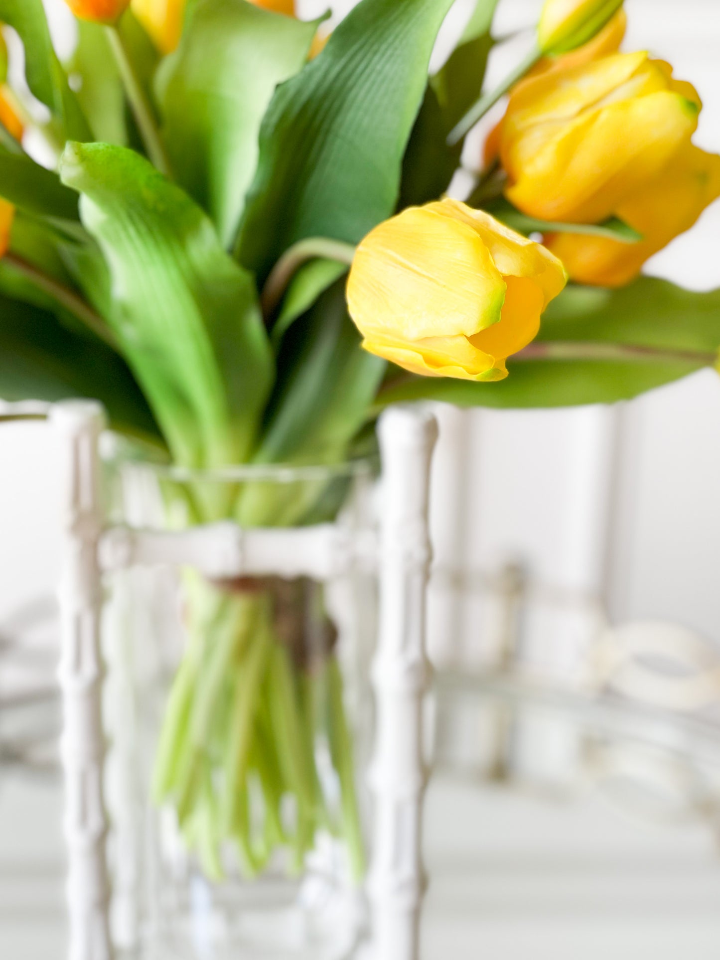 Hand Crafted White Bamboo Vase With Glass Vessel