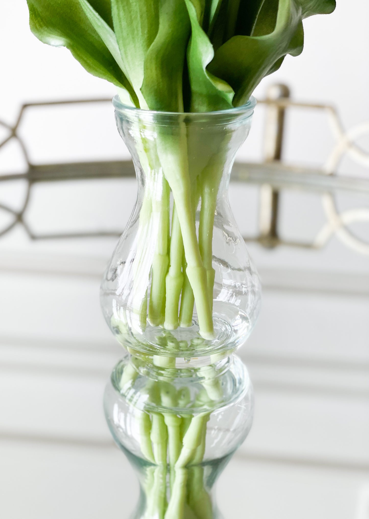 White Real Touch Tulips In Glass Vase With Acrylic Water