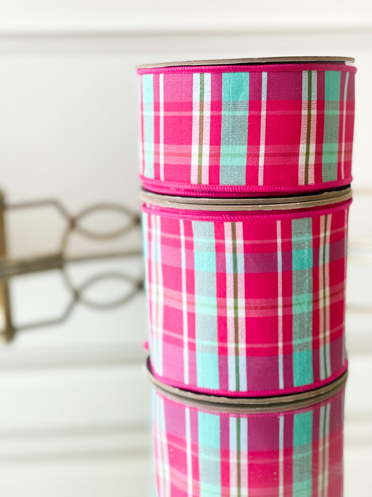 Sky Blue And Fuchsia Plaid With Fuchsia Back
