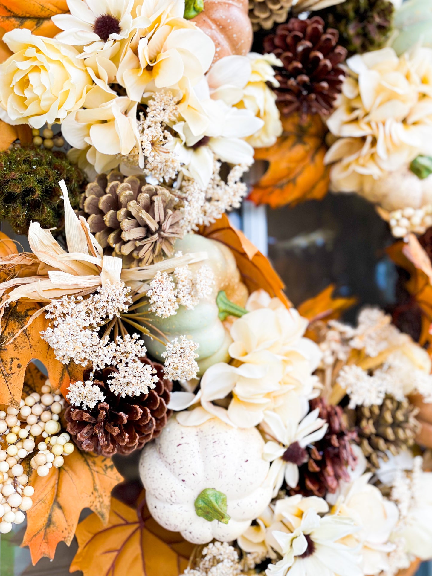 Cream Hydrangea Pumpkin Wreath