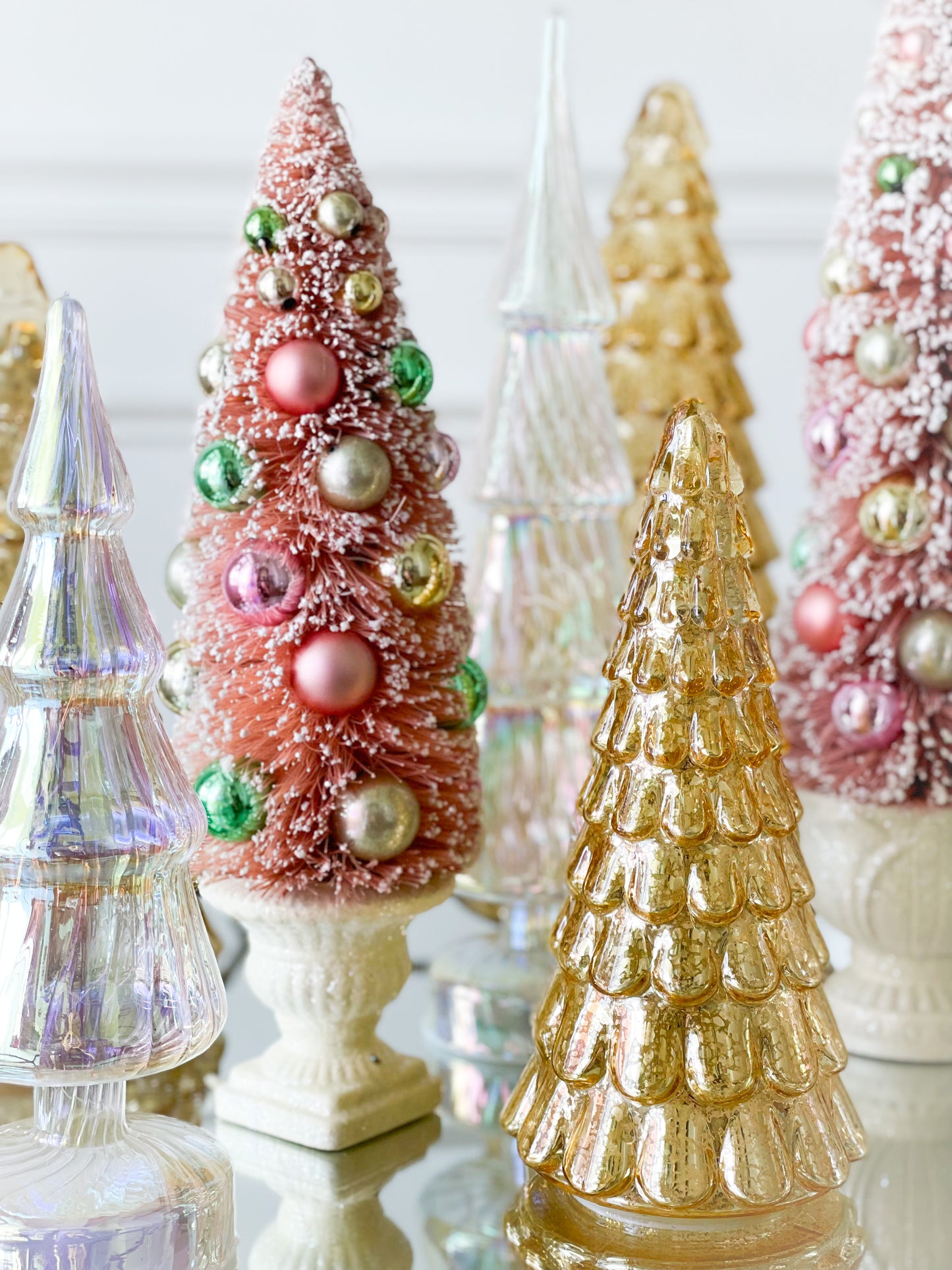 White Iridescent Glass Tree Set Of 3