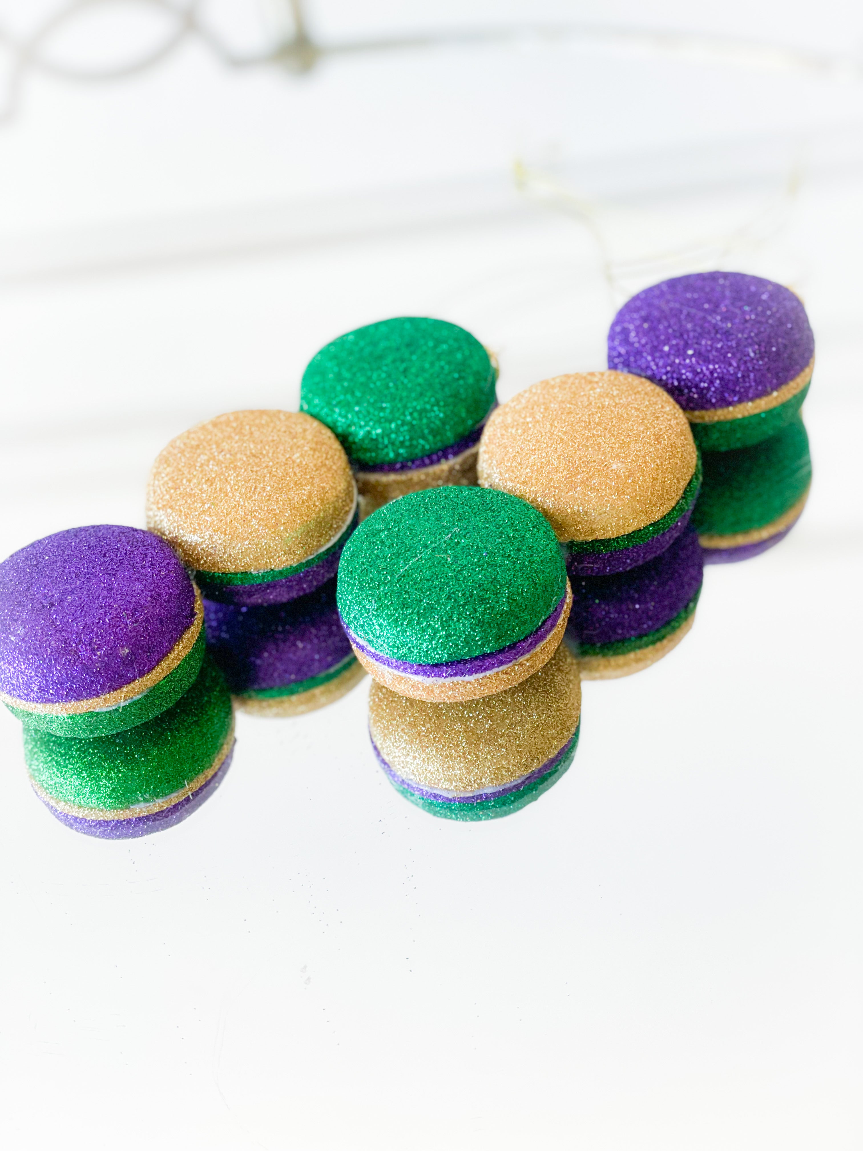 Set Of Two Glitter Mardi Gras Macarons