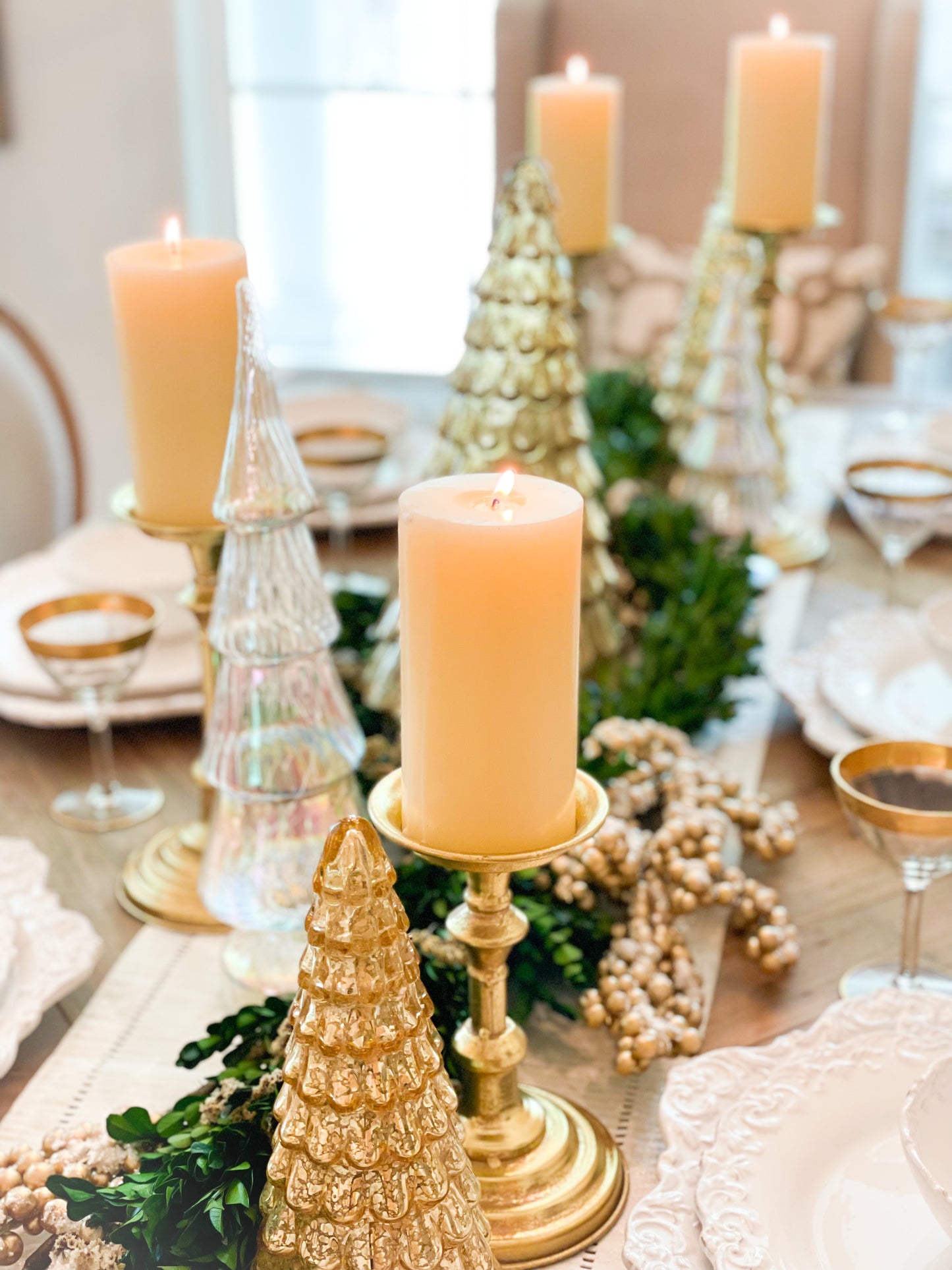White Iridescent Glass Tree Set Of 3