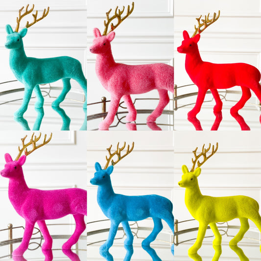 Colorful Flocked Deer With Gold Antlers