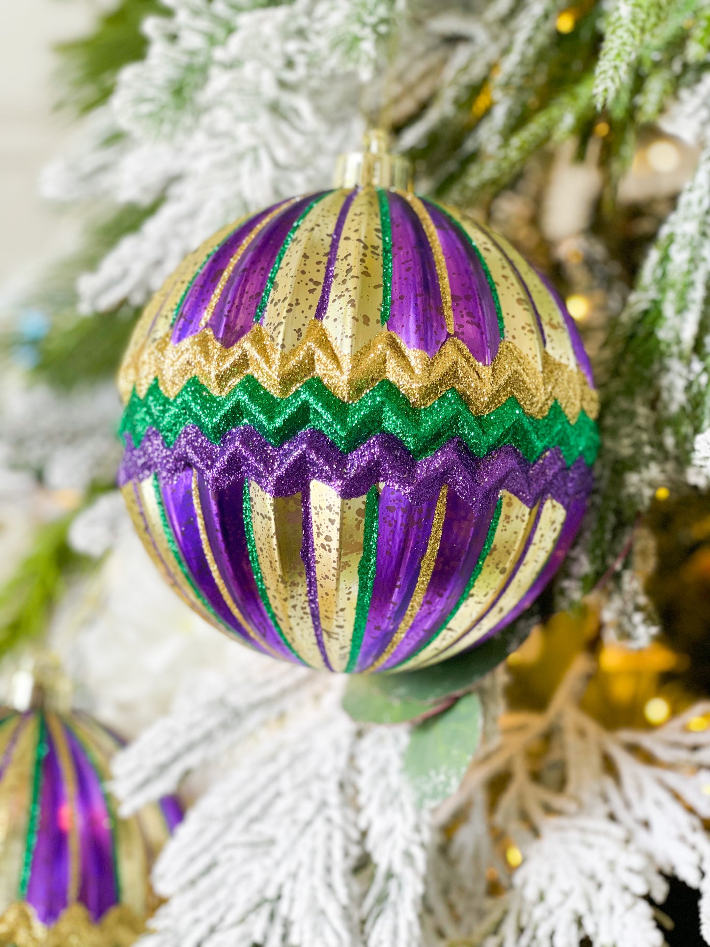 Set Of Two Mardi Gras Gold Stripe/Chevron Ornaments