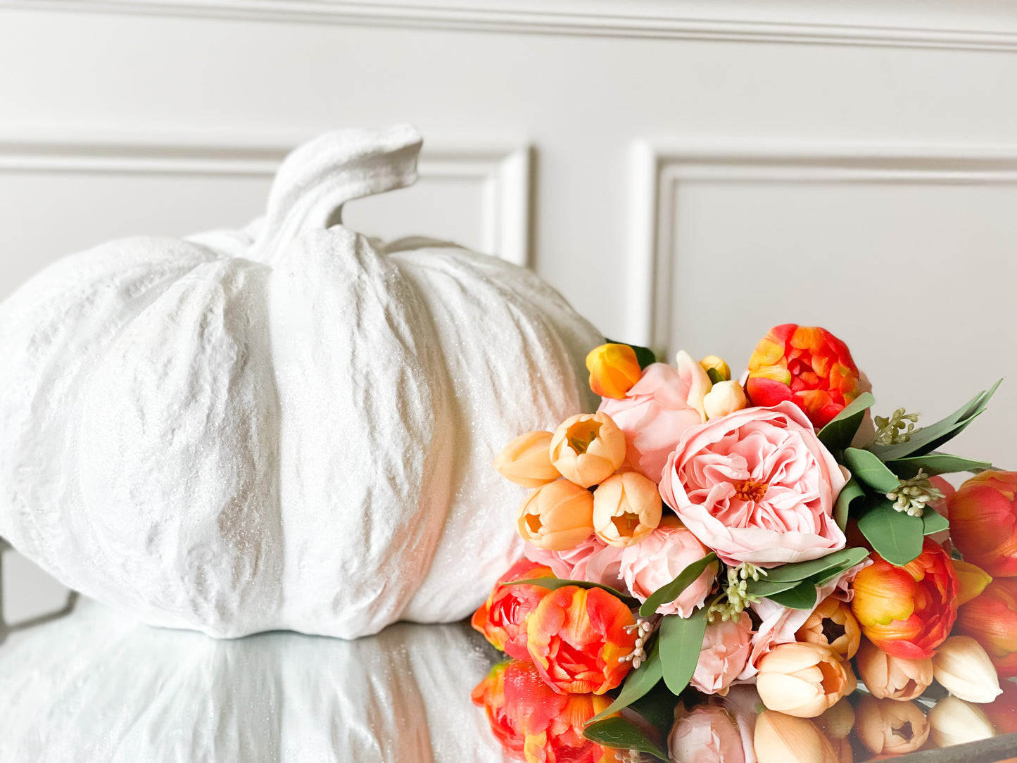 Set Of Two White Glitter Pumpkins
