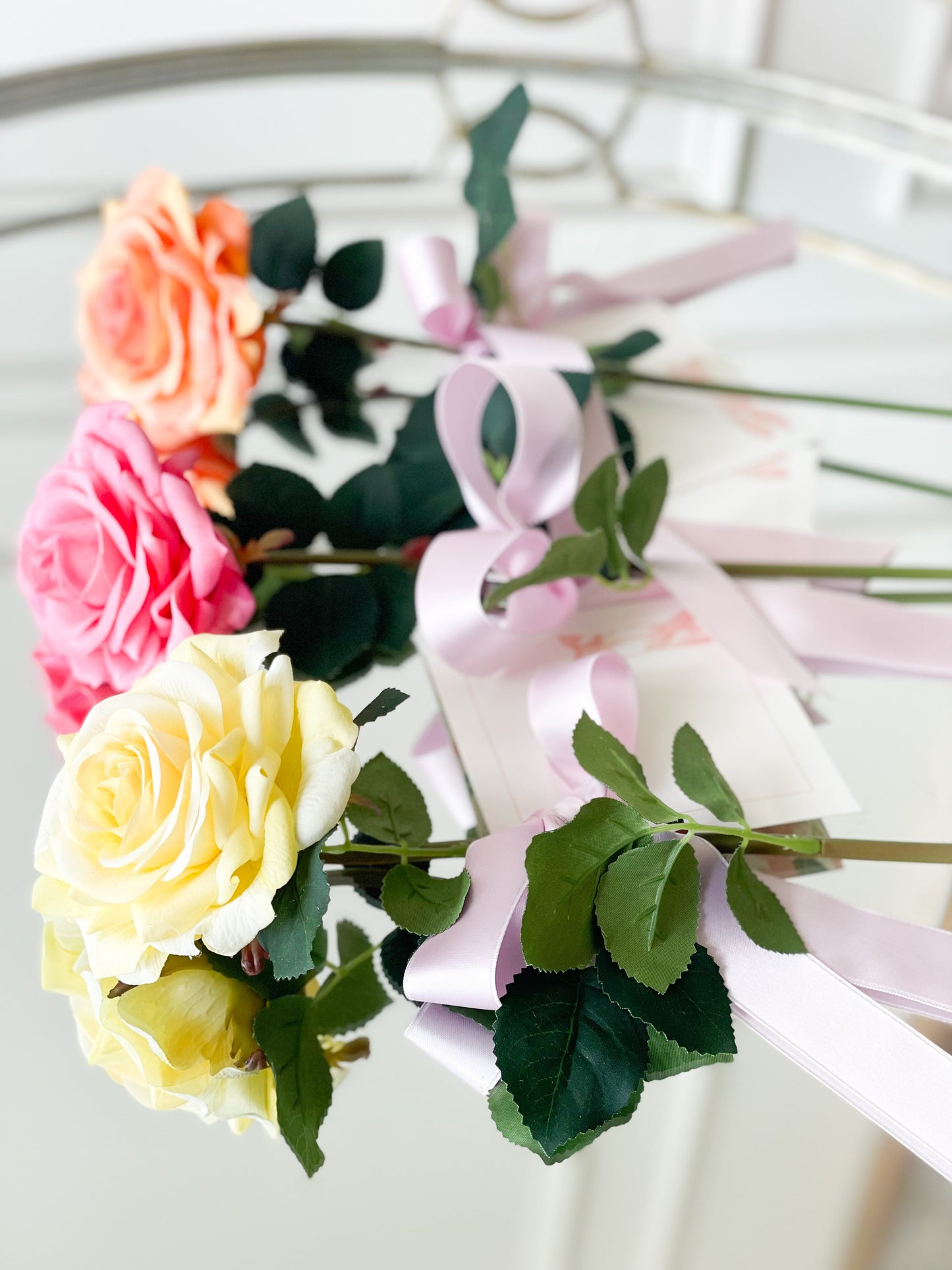 Deep Pink Rose With Satin Bow And Card