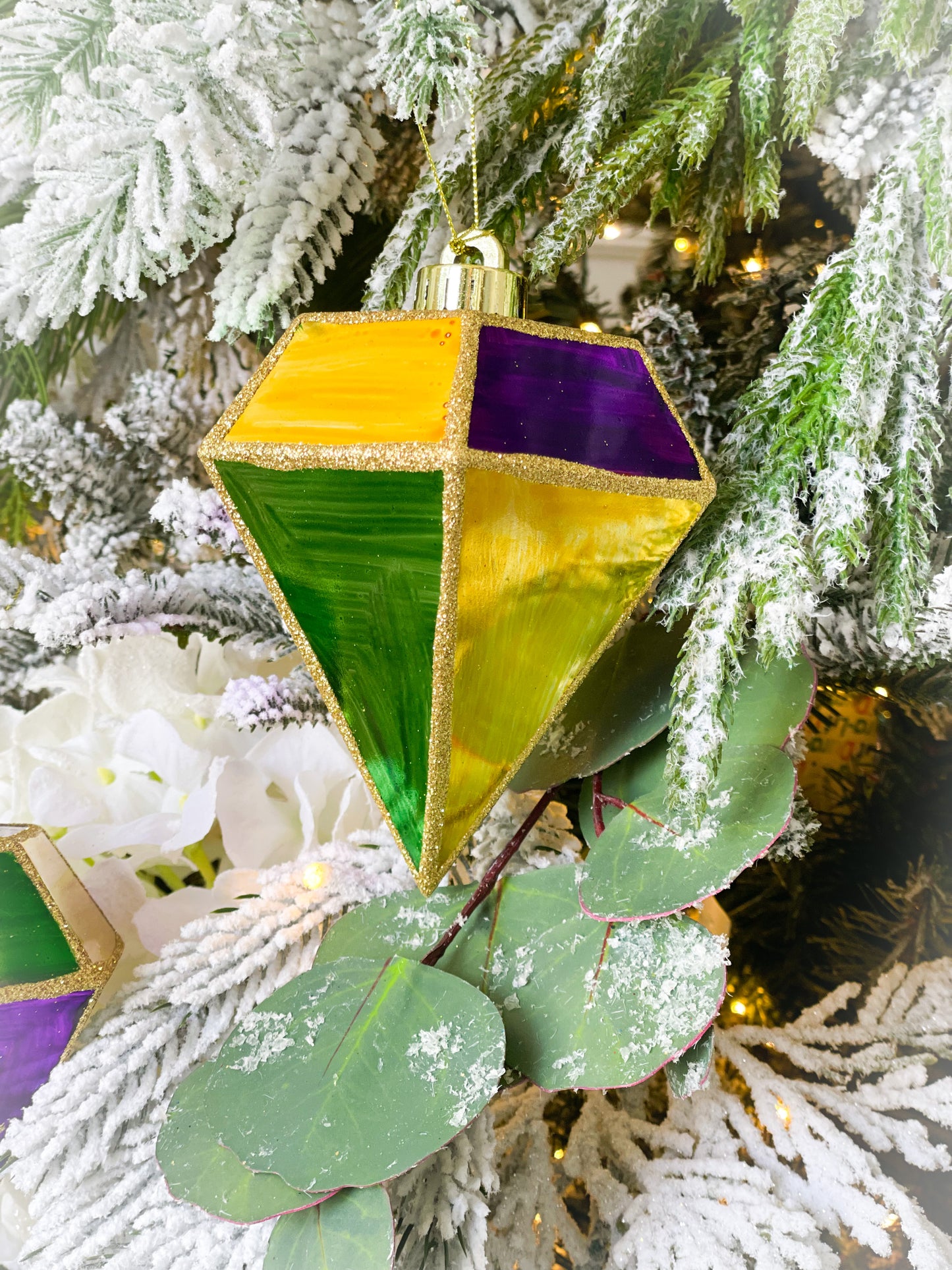 Set Of Two Painted Mardi Gras Diamond Ornament