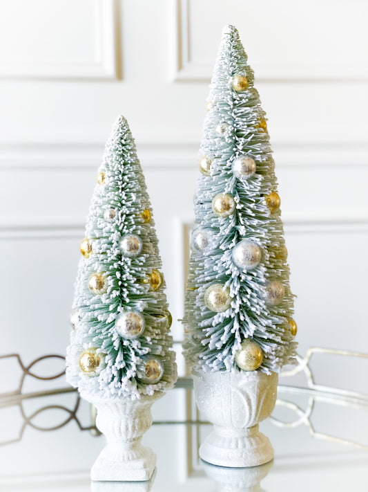 Set Of 2 Gold/Silver Bottle Brush Tree In Urn