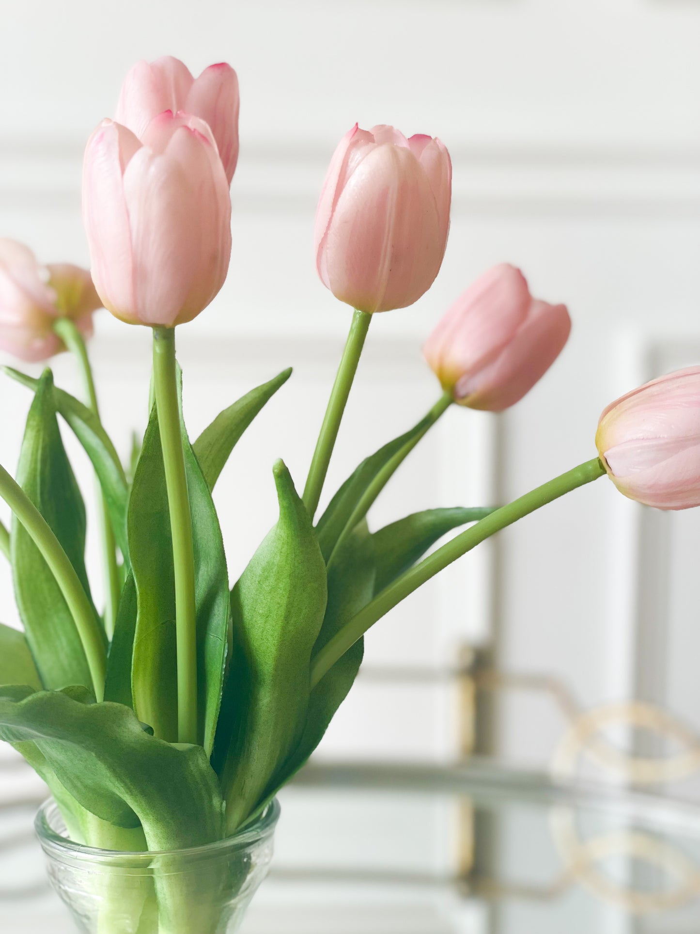 Soft Pink Real Touch Tulip Bouquet In Glass Vase
