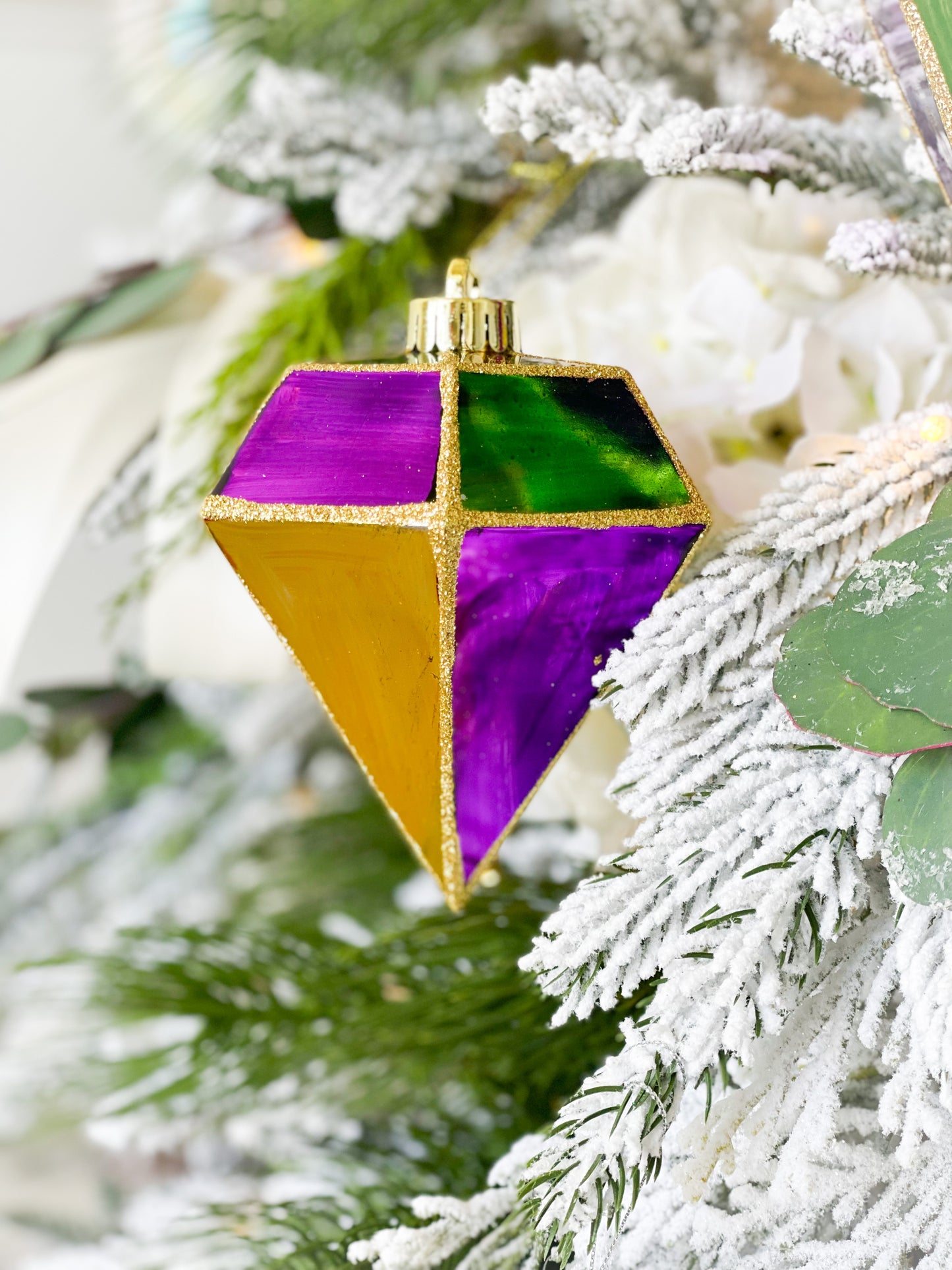 Set Of Two Painted Mardi Gras Diamond Ornament
