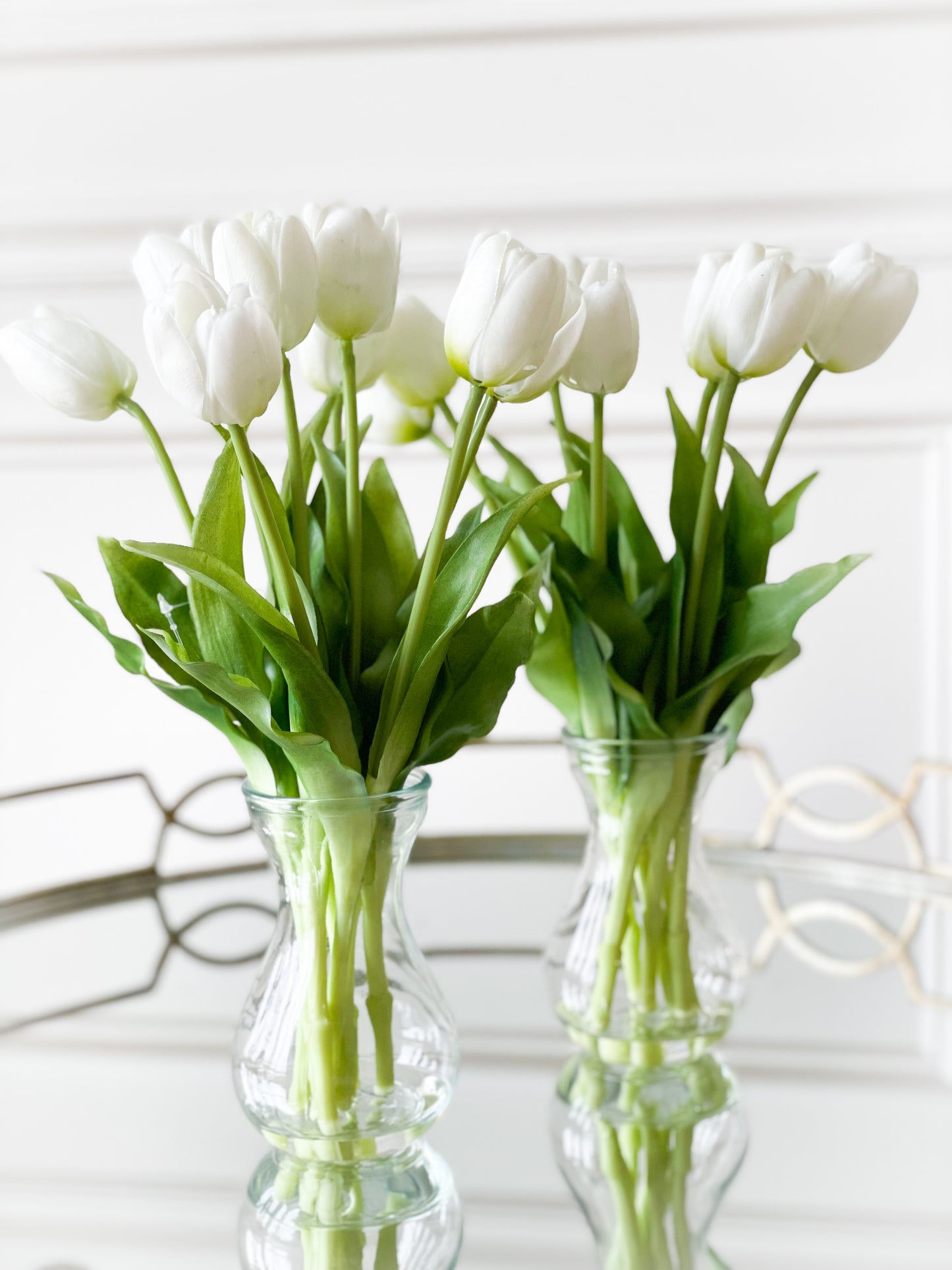 White Real Touch Tulips In Glass Vase With Acrylic Water