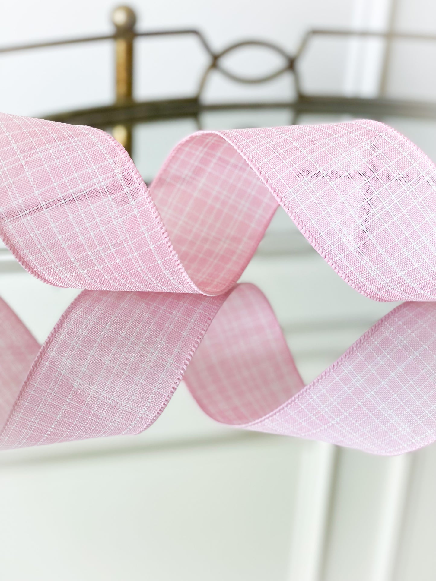 Light Pink Linen Willow Plaid Ribbon