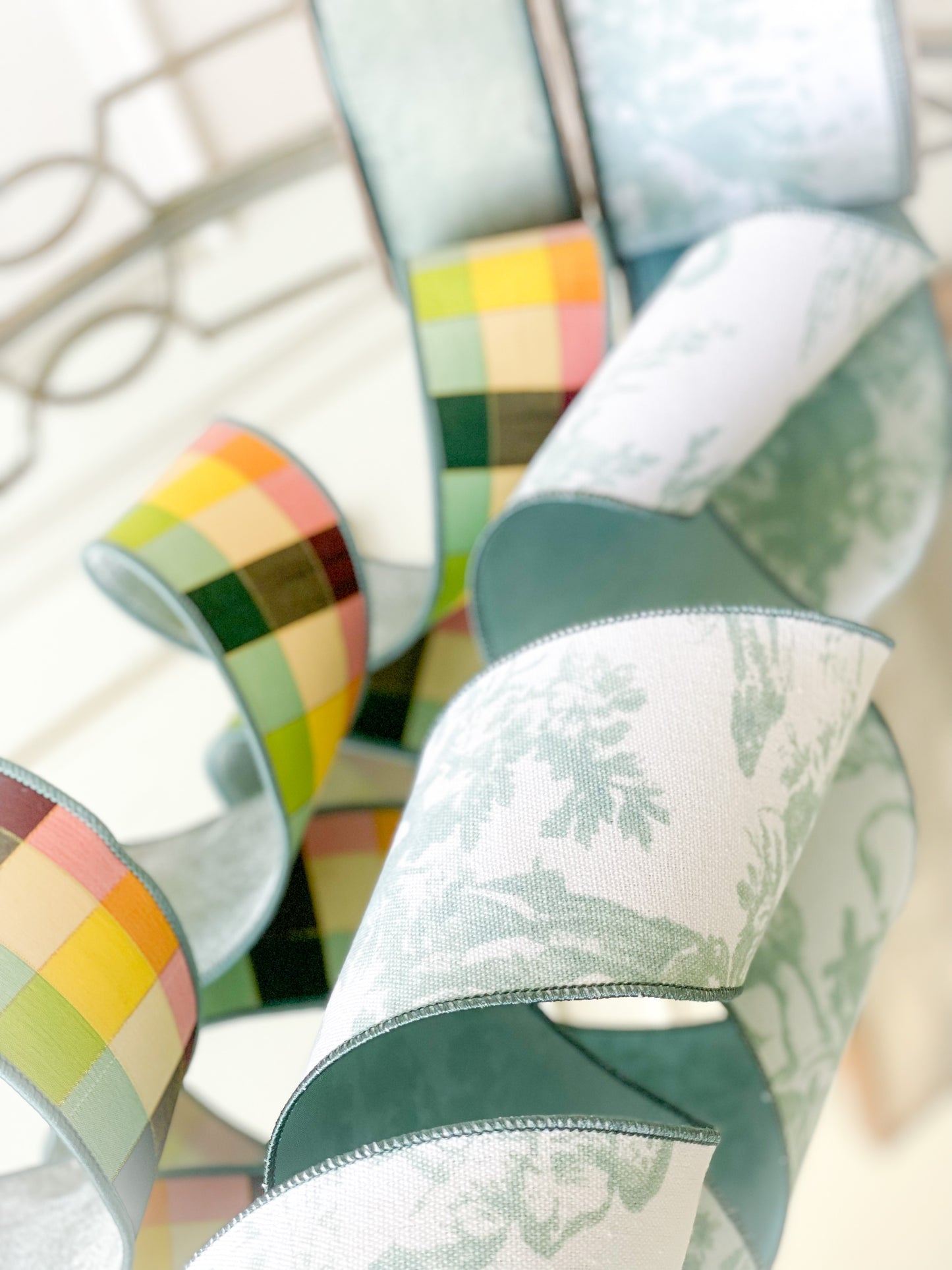 Celadon Lush Velvet With Spring Plaid Back